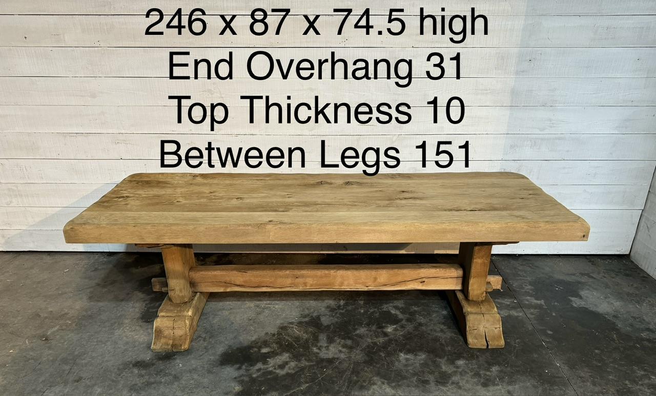Stunning Quality Large French Bleached Oak Farmhouse Dining Table For Sale 1