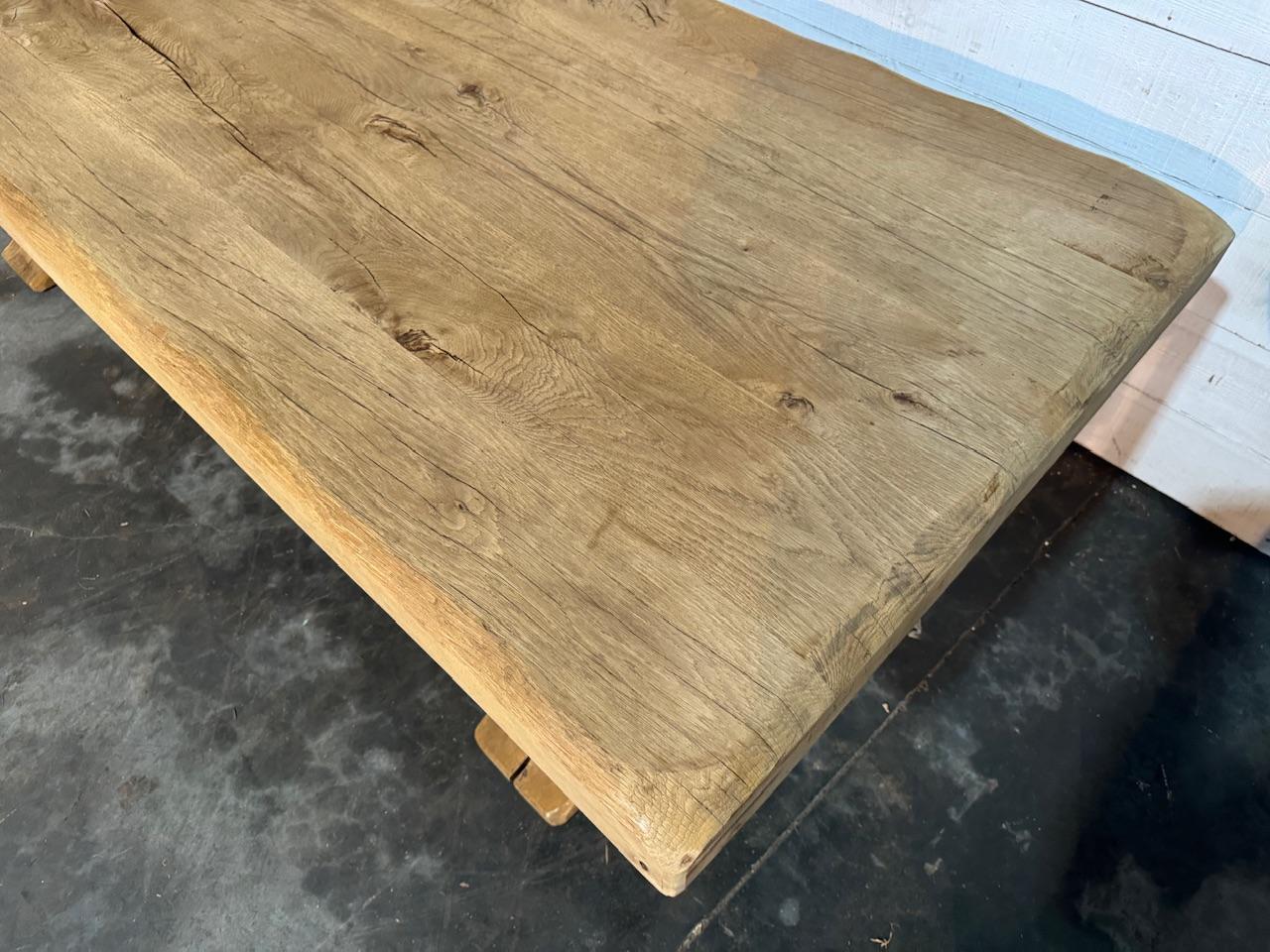 Stunning Quality Large French Bleached Oak Farmhouse Dining Table For Sale 5