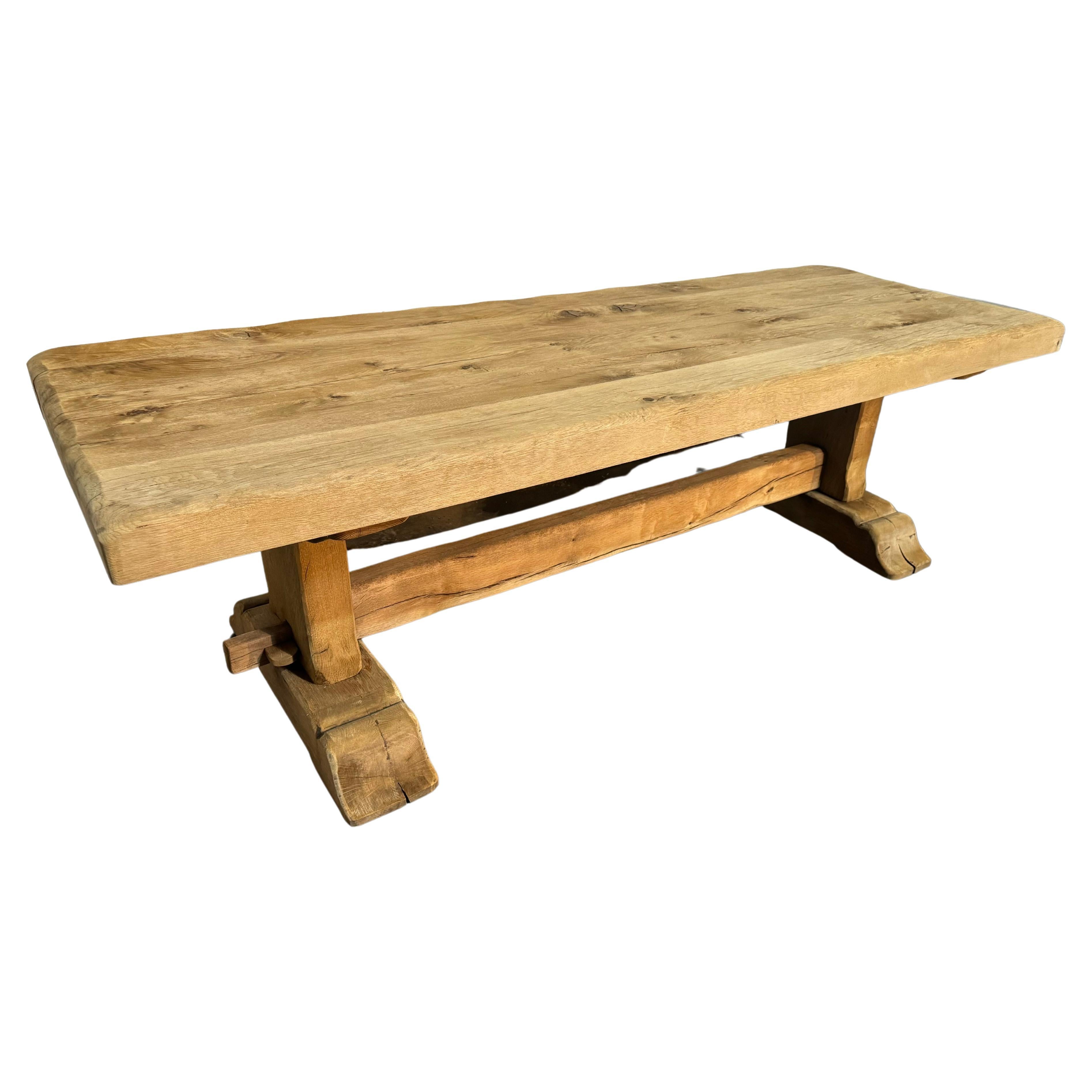 Stunning Quality Large French Bleached Oak Farmhouse Dining Table  For Sale