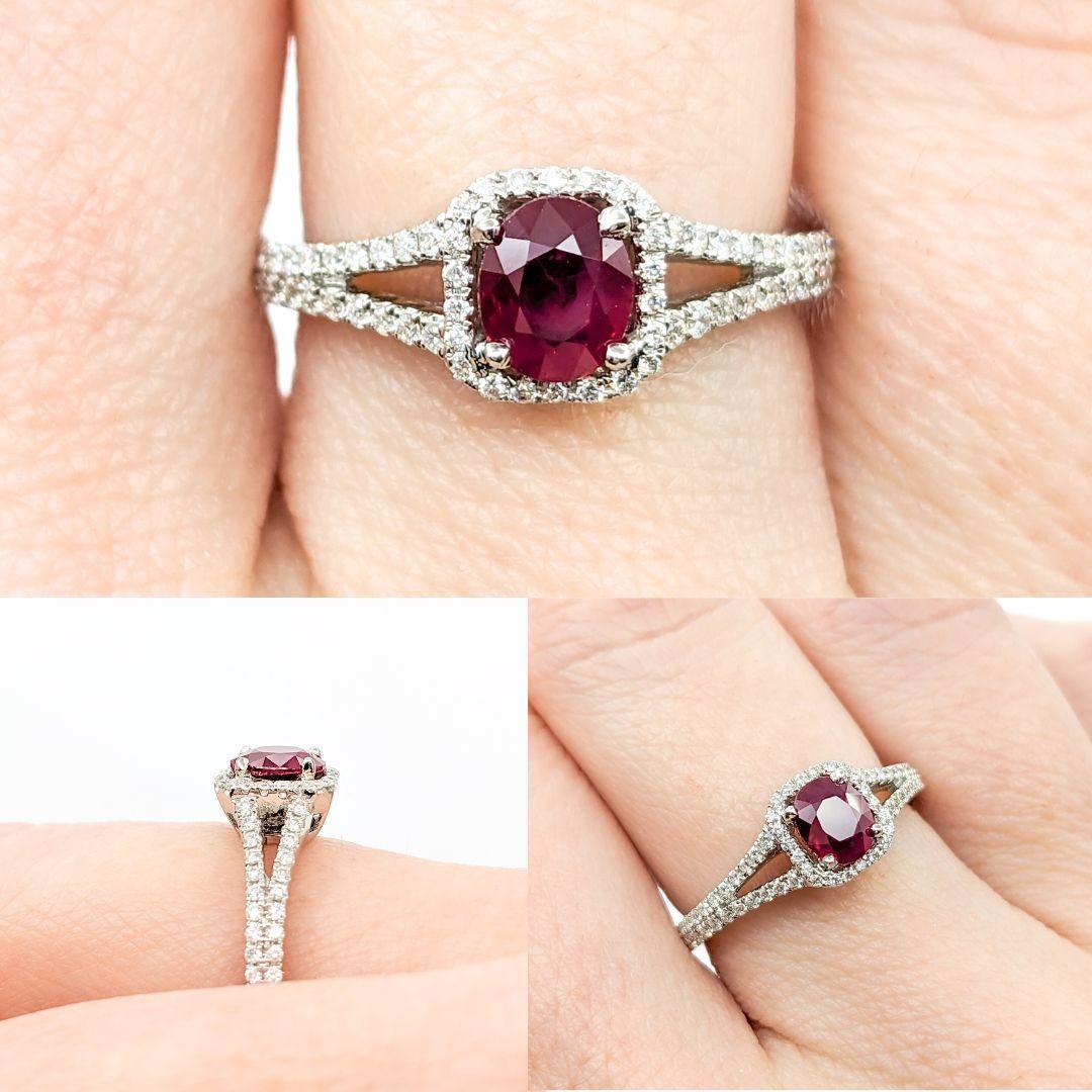 Stunning Quality Natural Ruby & Diamond Ring in 18kt White Gold

Introducing this beautiful ring crafted in 18kt. The ring features a .66ct ruby centerpiece, the birthstone for July, a gem revered for its symbolism of passion, protection, and