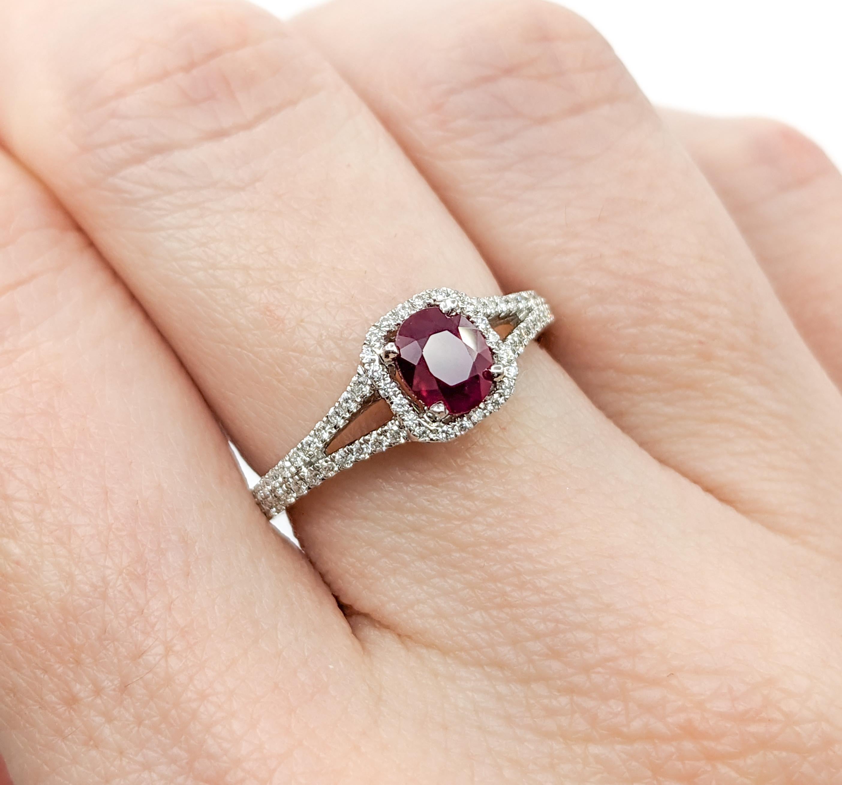 Oval Cut Stunning Quality Natural Ruby & Diamond Ring in 18kt White Gold For Sale