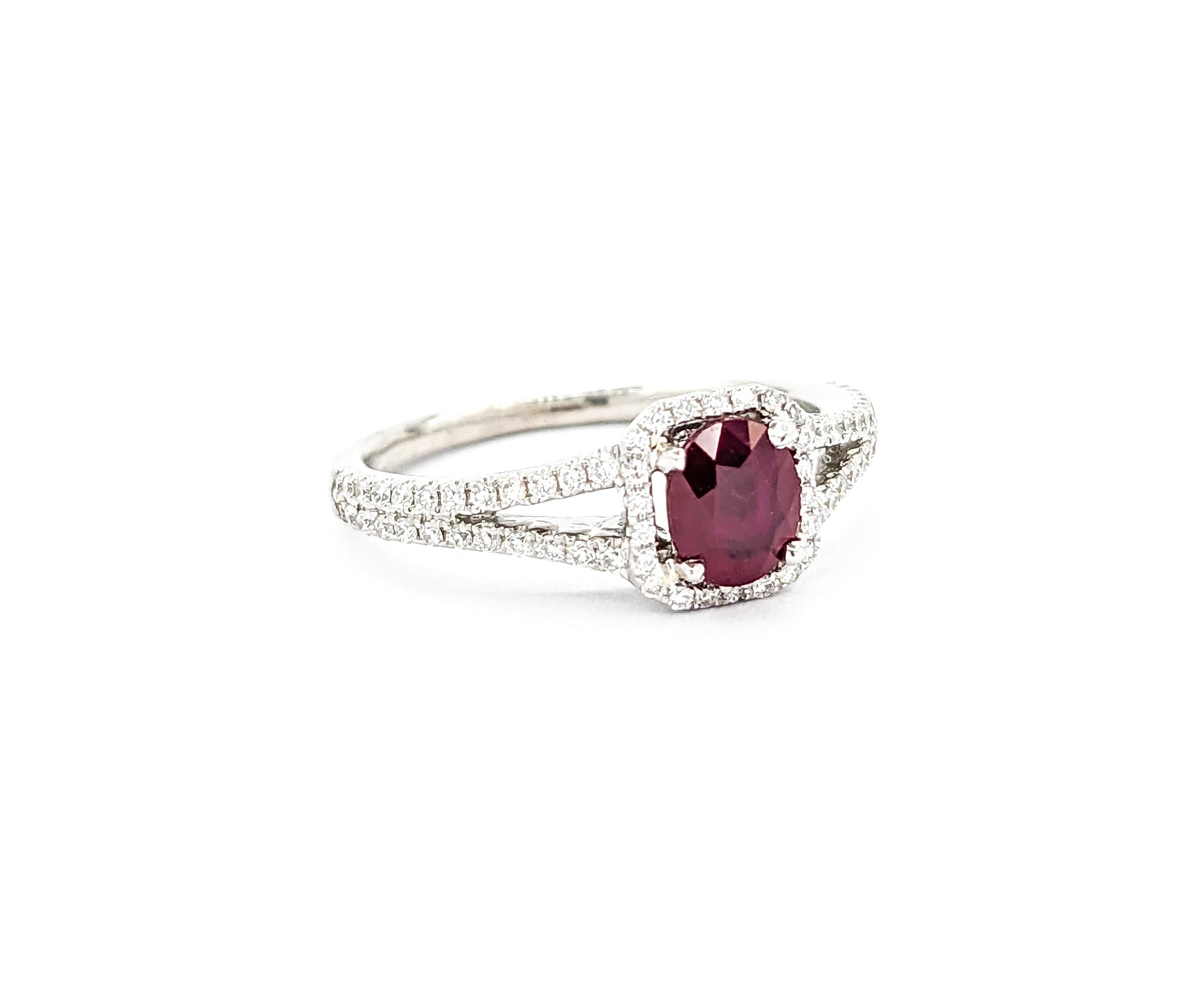 Women's Stunning Quality Natural Ruby & Diamond Ring in 18kt White Gold For Sale
