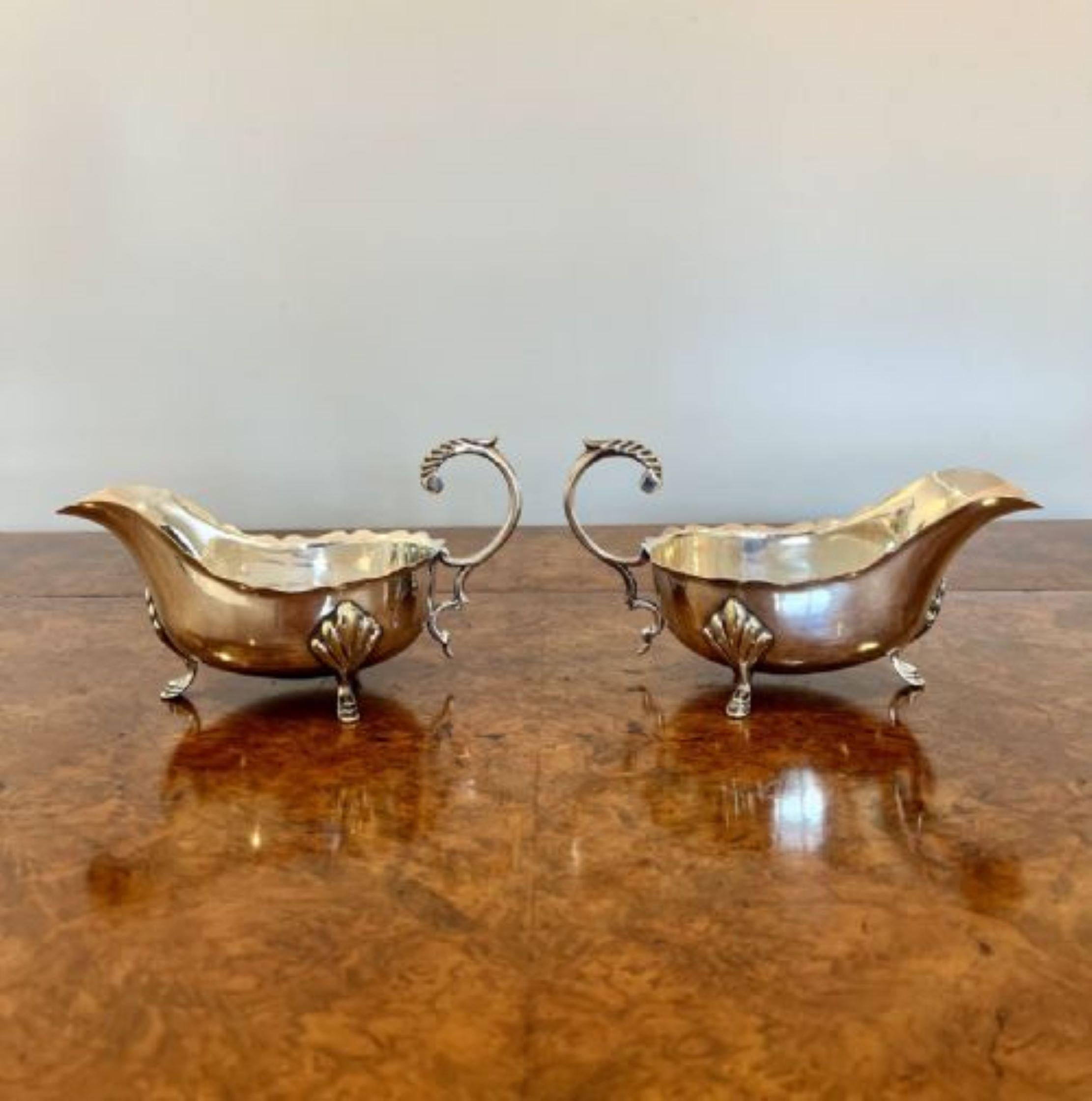 Silver Plate Stunning quality pair of antique Edwardian silver plated sauce boats  For Sale
