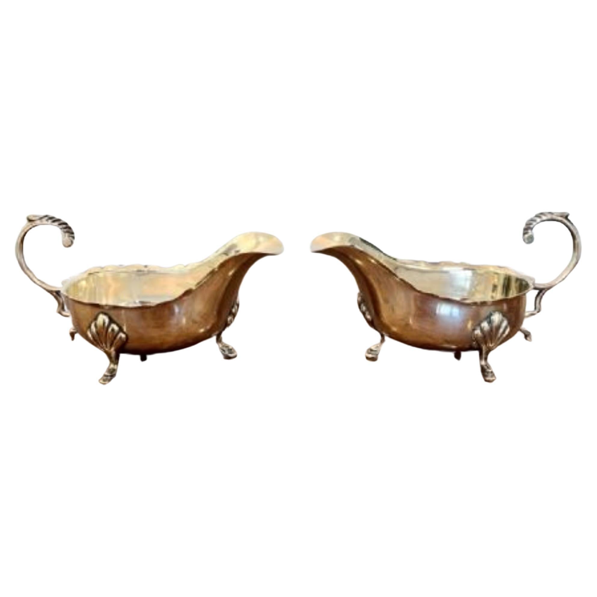 Stunning quality pair of antique Edwardian silver plated sauce boats 
