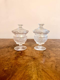 Stunning quality pair of antique Victorian cut glass lidded jars