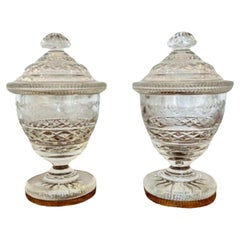 Stunning quality pair of Antique Victorian cut glass lidded vases