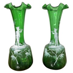Atemberaubendes Qualitätspaar antiker viktorianischer Mary Gregory-Vasen 
