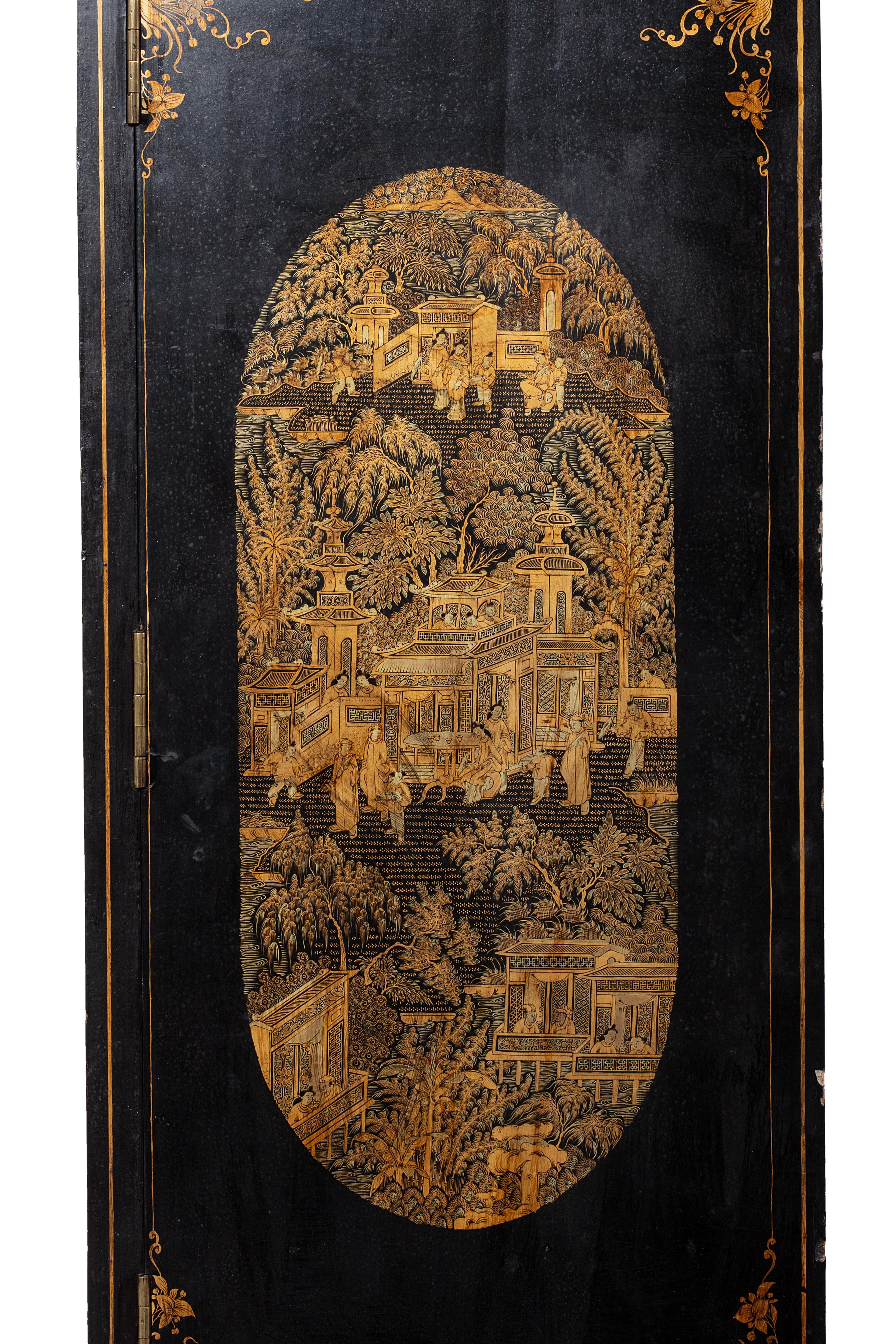 Hand-Carved Stunning quality pair of Chinese export canton black lacquer desk cabinet For Sale
