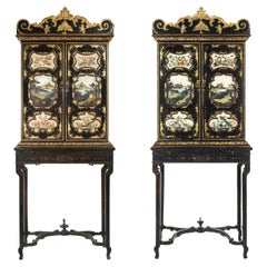 Antique Stunning quality pair of Chinese export canton black lacquer desk cabinet