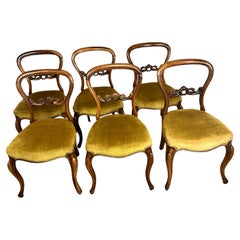 Superbe ensemble de six chaises de salle à manger victoriennes anciennes en bois de rose à dossier ballon.