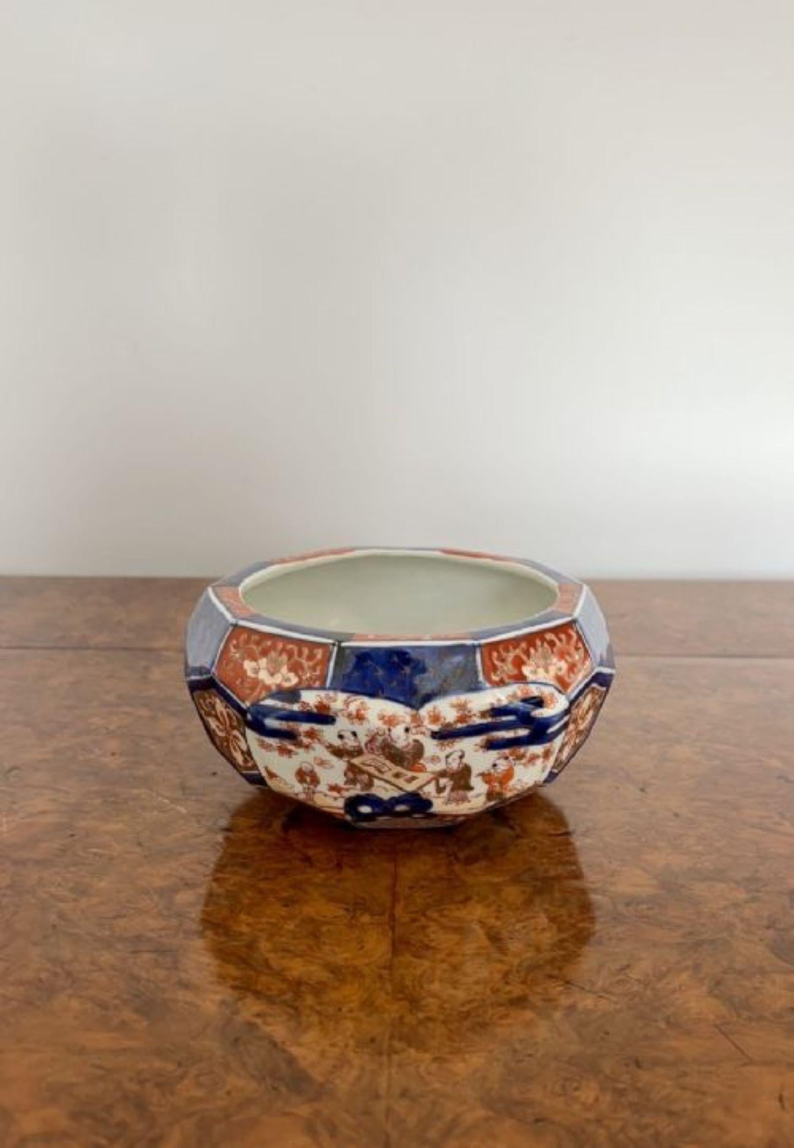 Ceramic Stunning quality unusual hexagonal shaped antique Japanese imari bowl For Sale