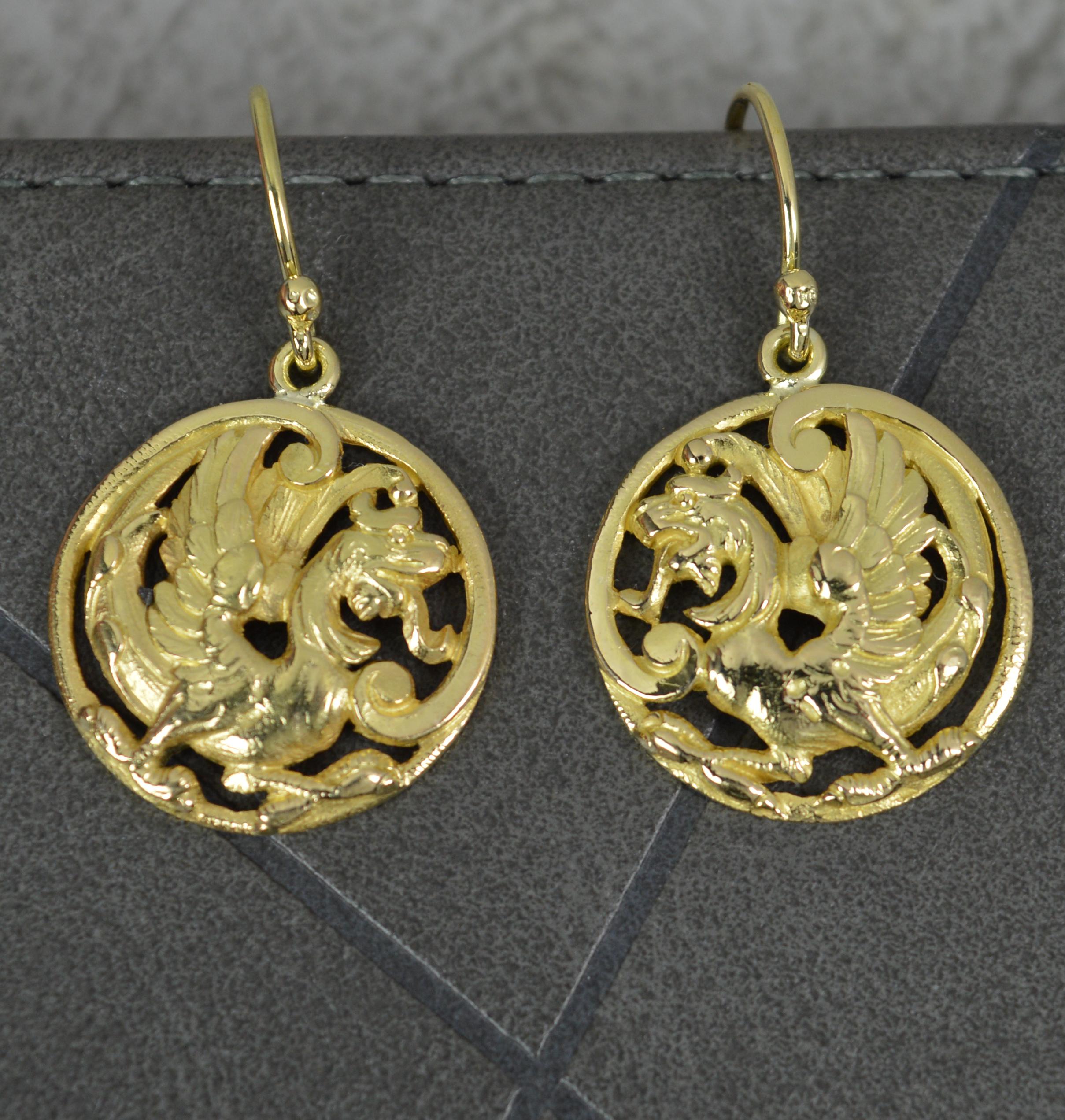 Stunning Quality Victorian 18 Carat Gold Phoenix Griffin Earrings For Sale 2