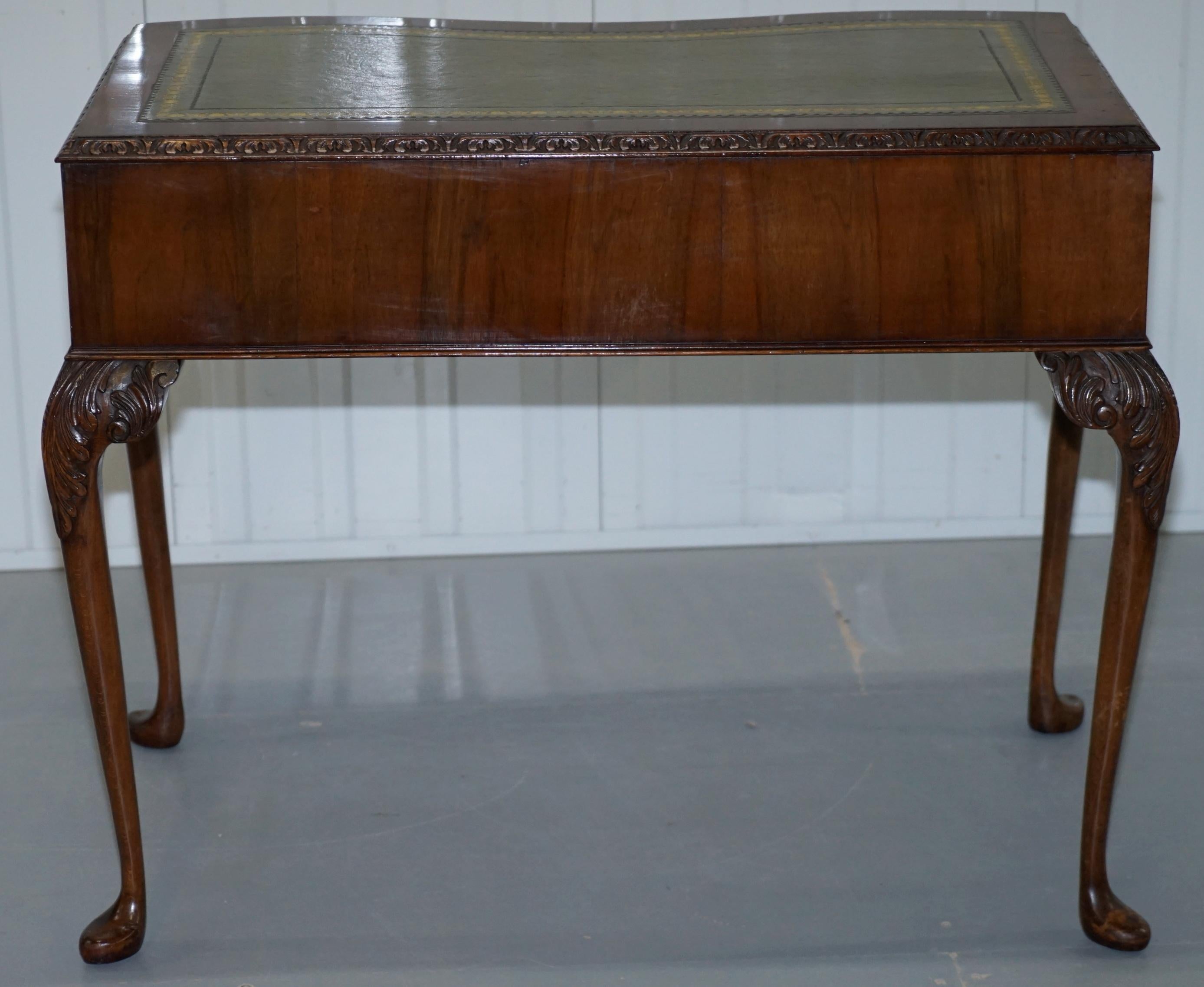 Stunning Queen Anne Pad Foot Walnut Writing Hall Console Table Desk Leather Top 7