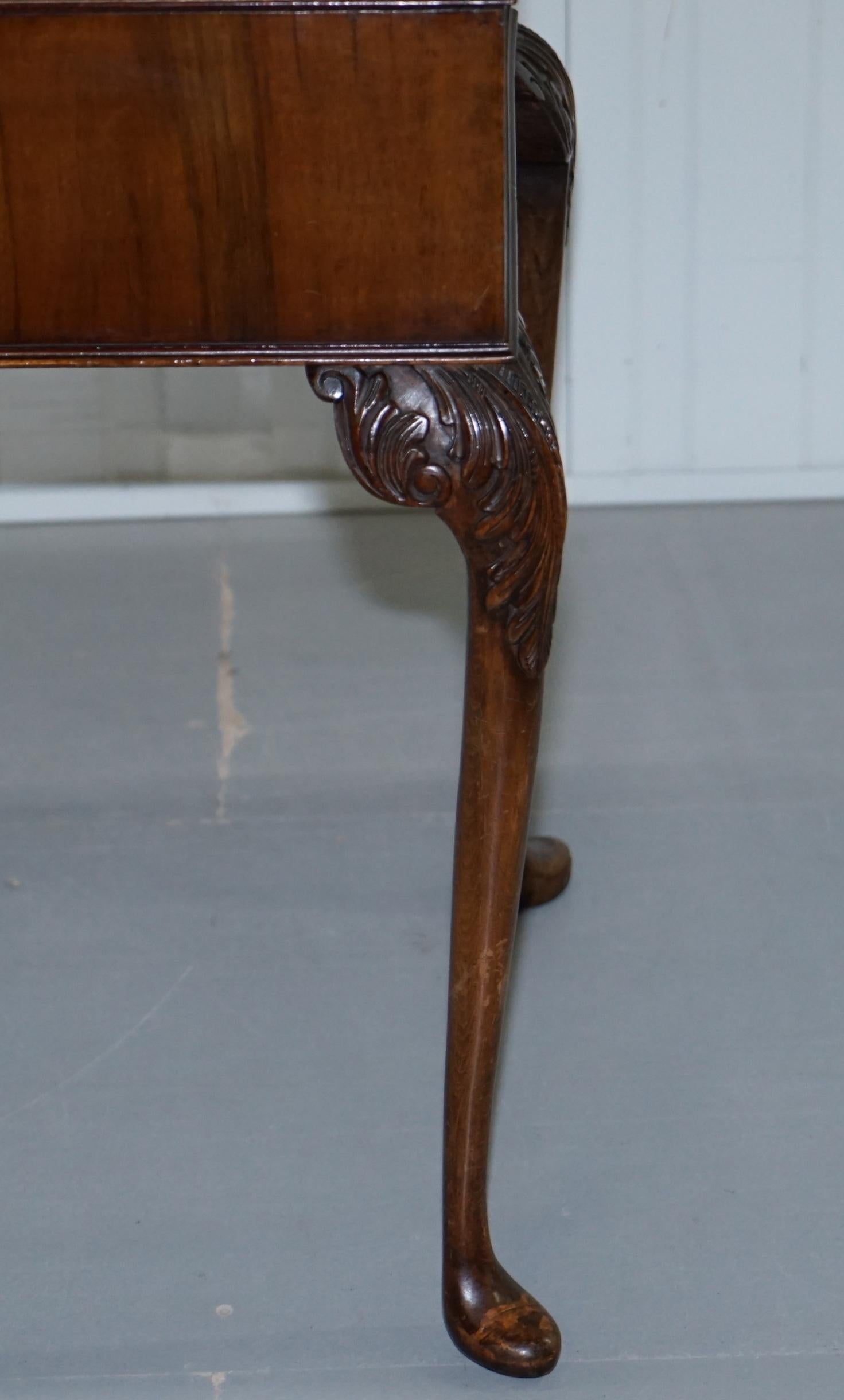 Stunning Queen Anne Pad Foot Walnut Writing Hall Console Table Desk Leather Top 8