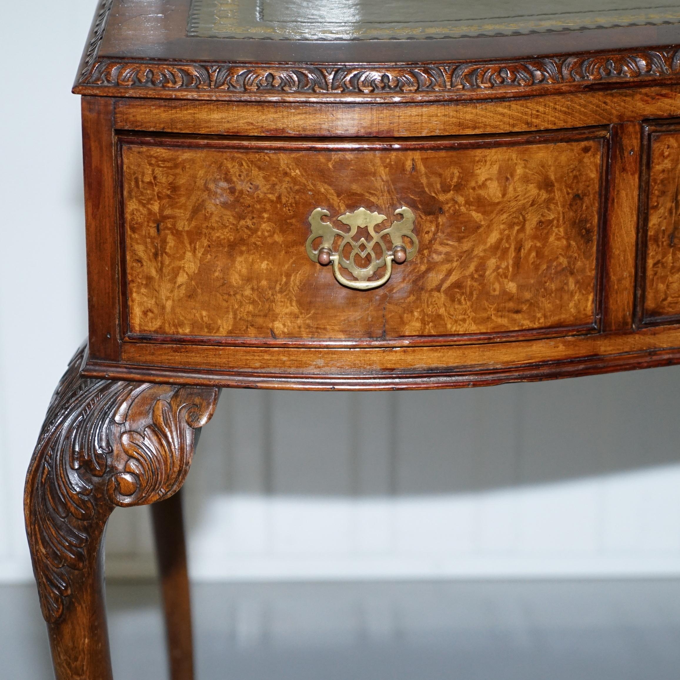 Stunning Queen Anne Pad Foot Walnut Writing Hall Console Table Desk Leather Top 1