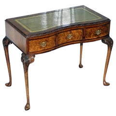 Stunning Queen Anne Pad Foot Walnut Writing Hall Console Table Desk Leather Top