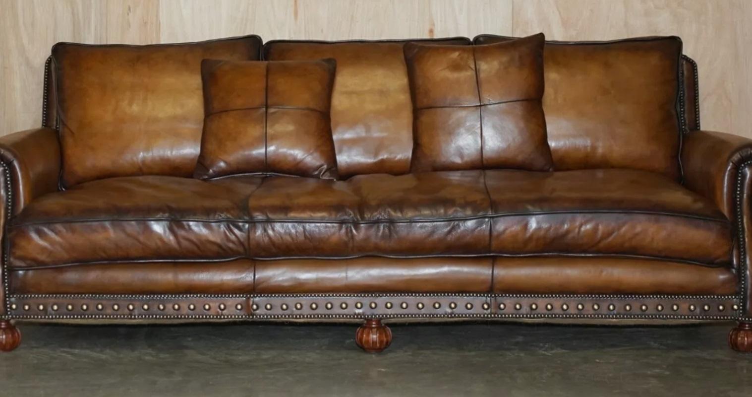 Fait main superbe canapé en cuir brun RALPH LAUREN ARAN ISLES CUSTOM MADE en vente