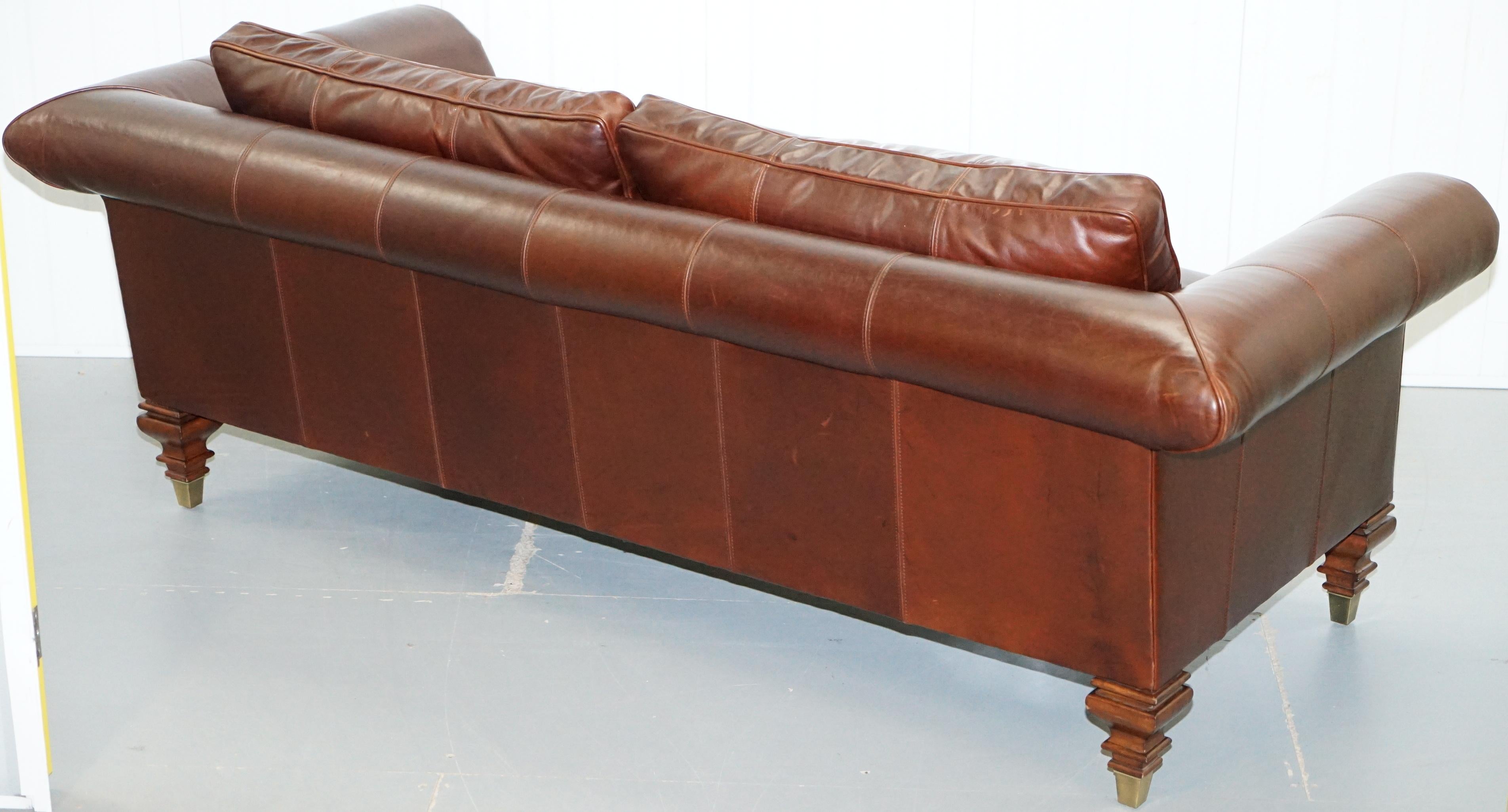 Stunning Ralph Lauren Colonial Thick Brown Leather Three-Seat Sofa 5