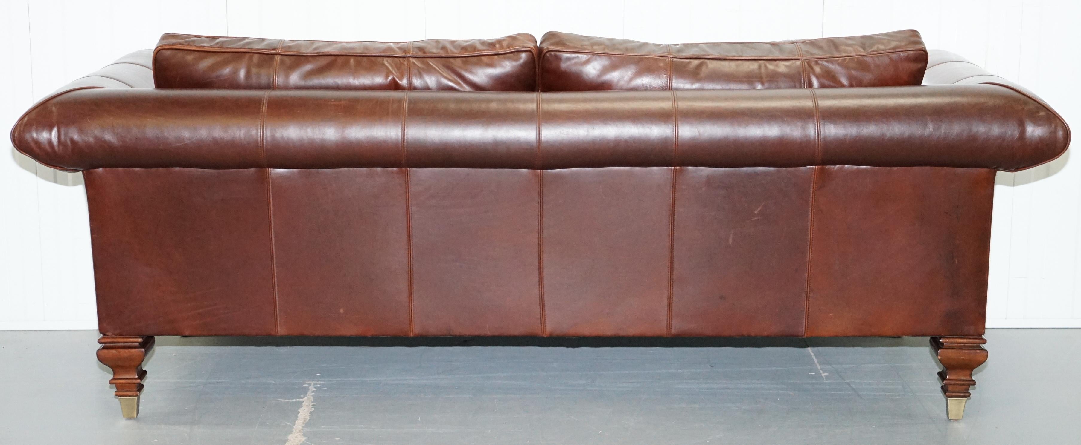 Stunning Ralph Lauren Colonial Thick Brown Leather Three-Seat Sofa 6