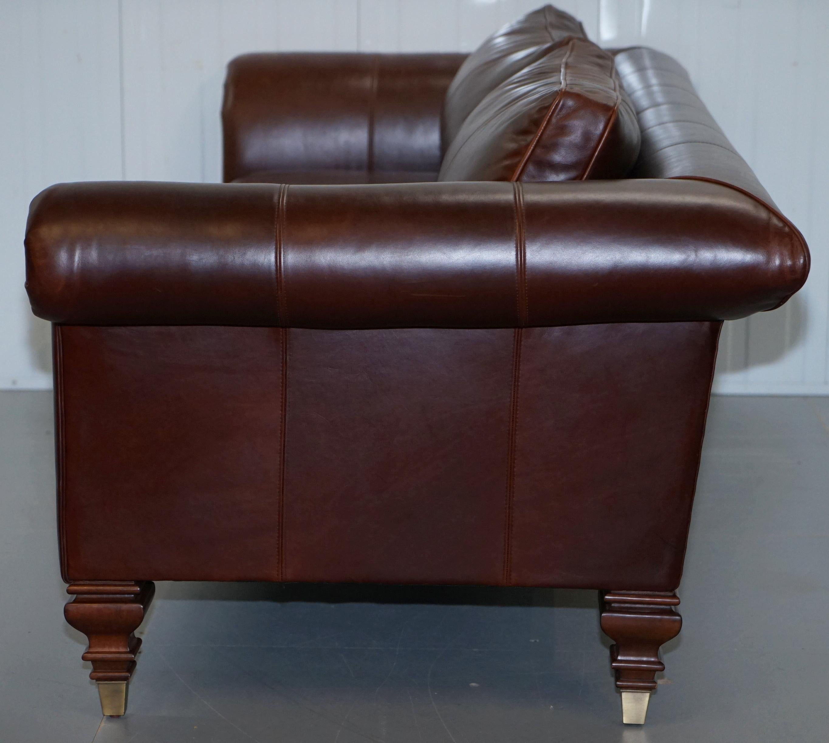 Stunning Ralph Lauren Colonial Thick Brown Leather Three-Seat Sofa 7