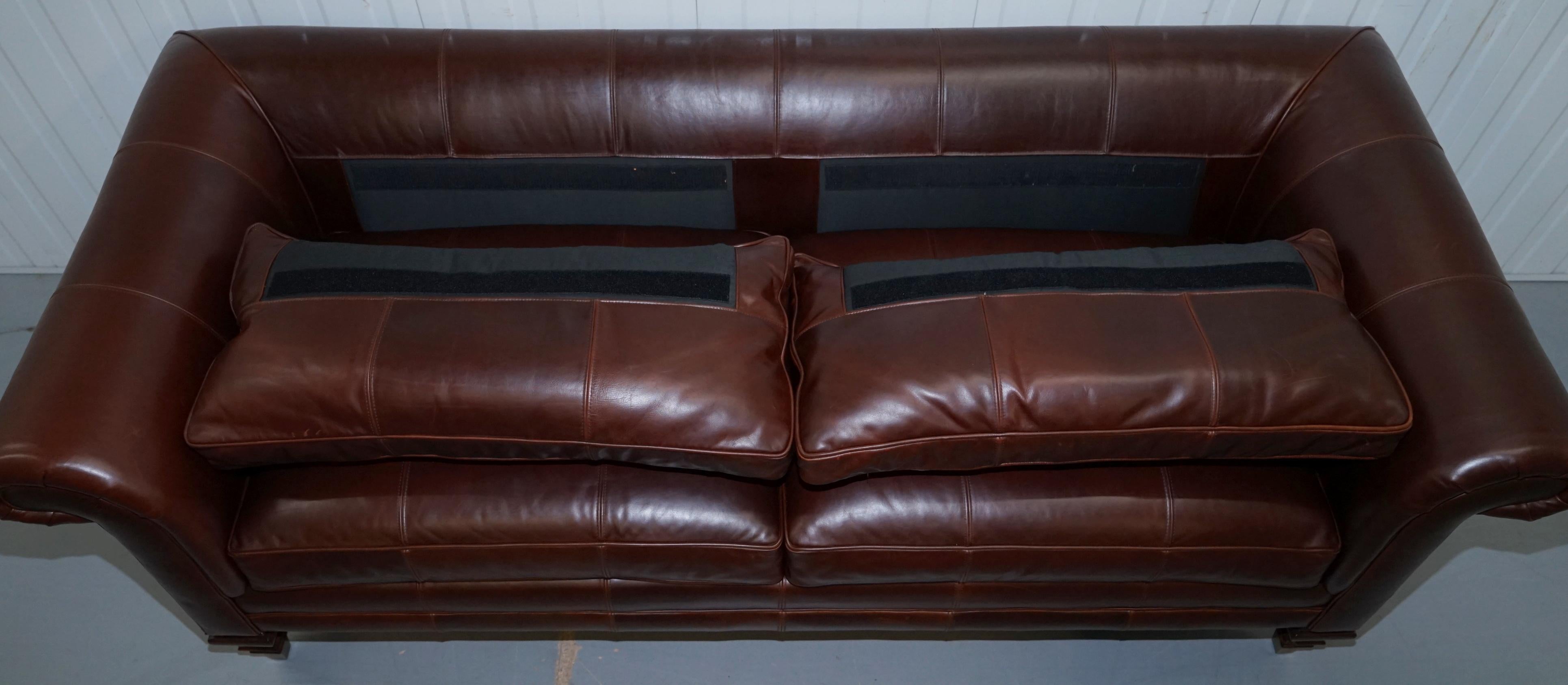 Stunning Ralph Lauren Colonial Thick Brown Leather Three-Seat Sofa 11