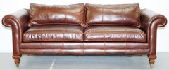 Stunning Ralph Lauren Colonial Thick Brown Leather Three-Seat Sofa