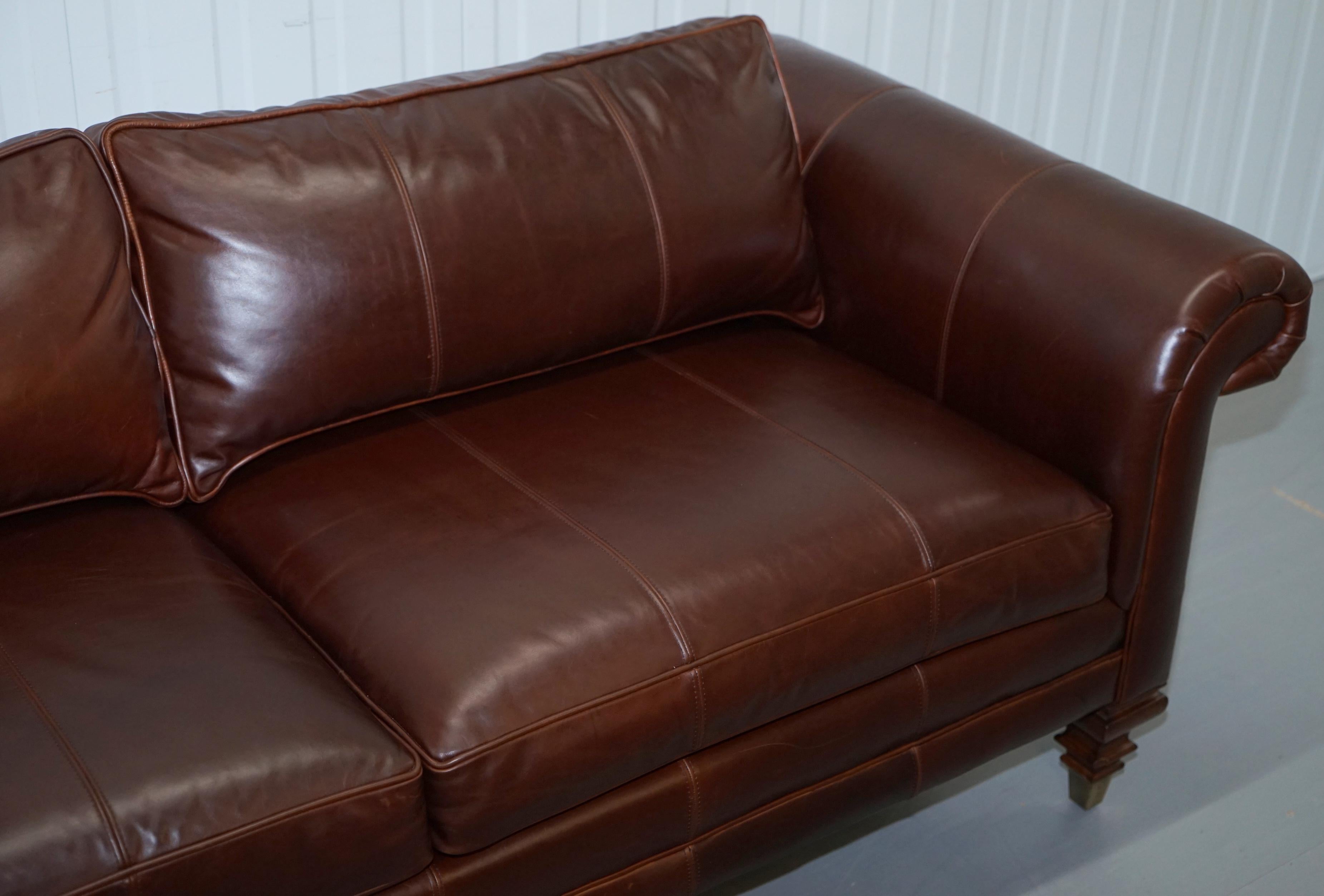 American Colonial Stunning Ralph Lauren Colonial Thick Brown Leather Three-Seat Sofa