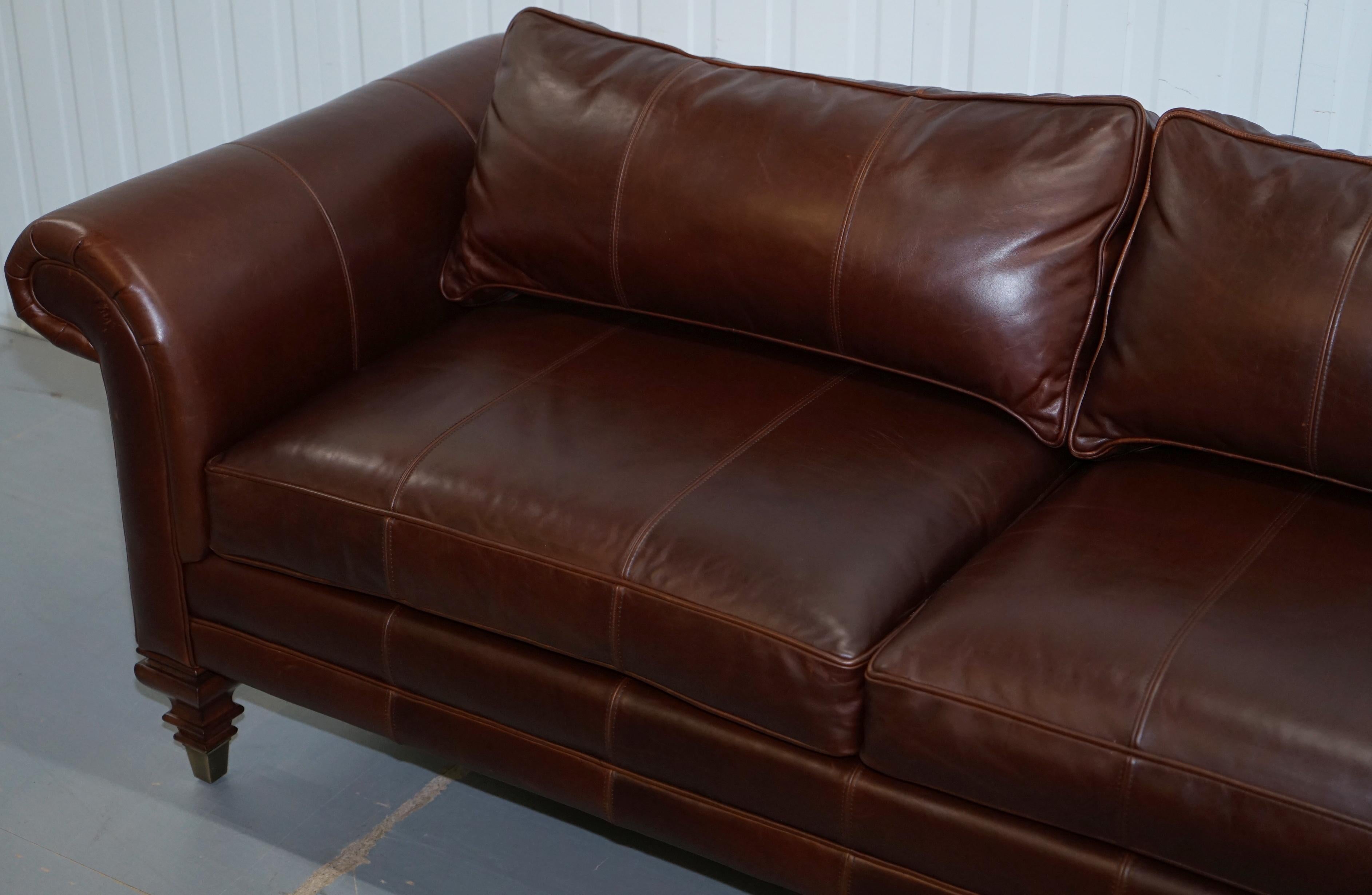American Stunning Ralph Lauren Colonial Thick Brown Leather Three-Seat Sofa