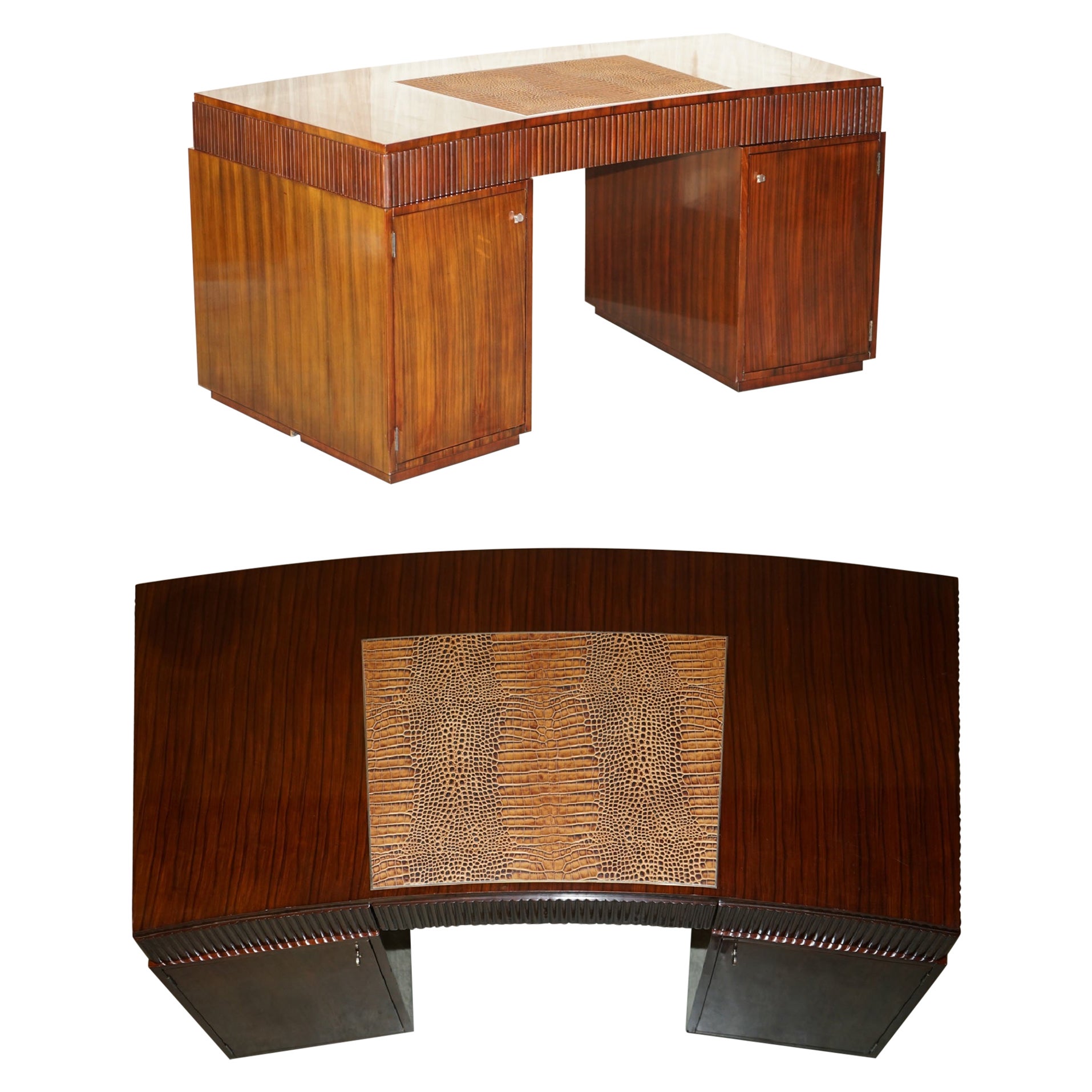 STUNNiNG RALPH LAUREN HARDWOOD & CROCODILE LEATHER FRENCH ART DECO CURVED DESK