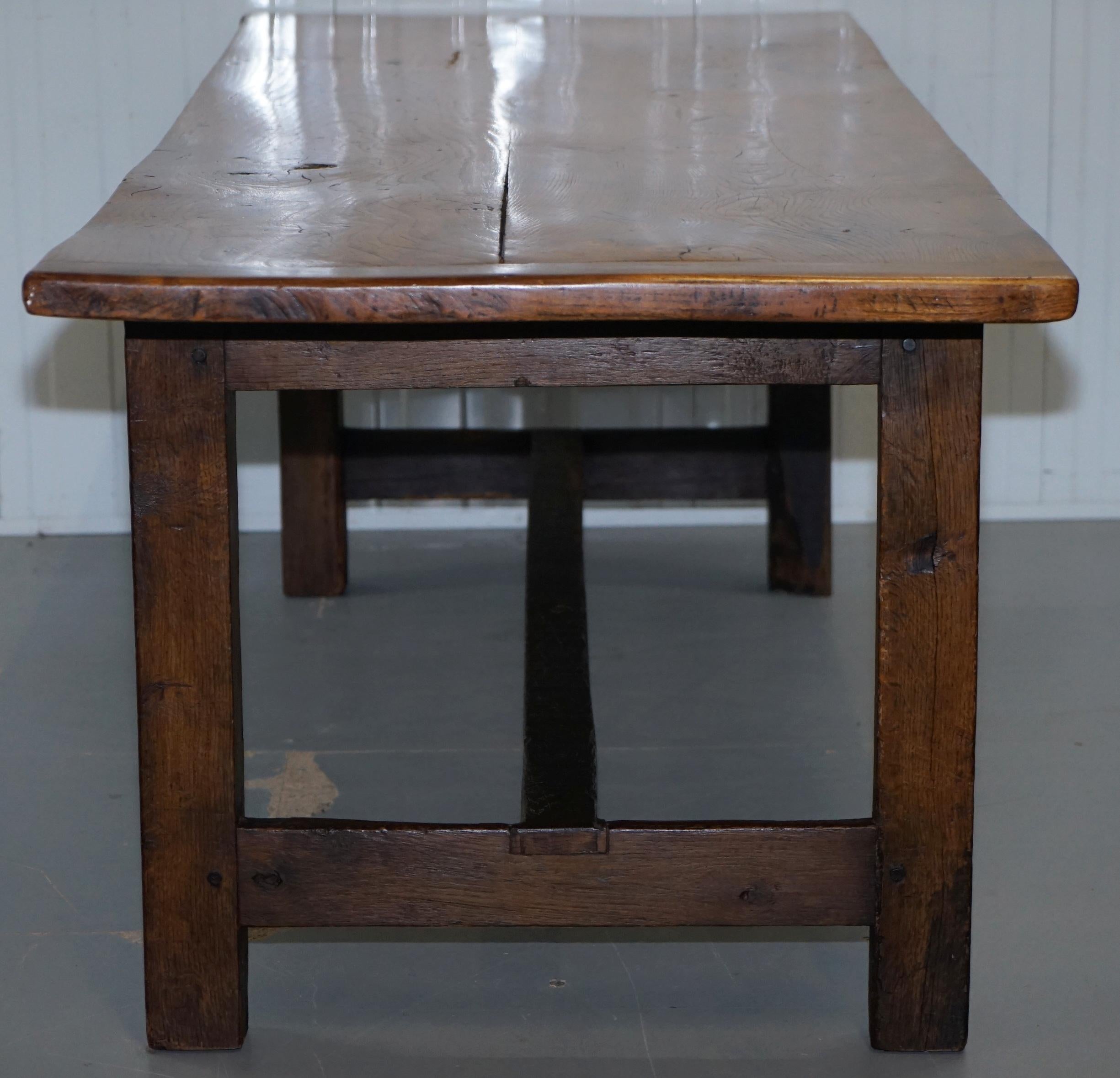 Stunning Rare 18th Century Solid Elm 2 Plank Top Refectory Dining Table Seats 6