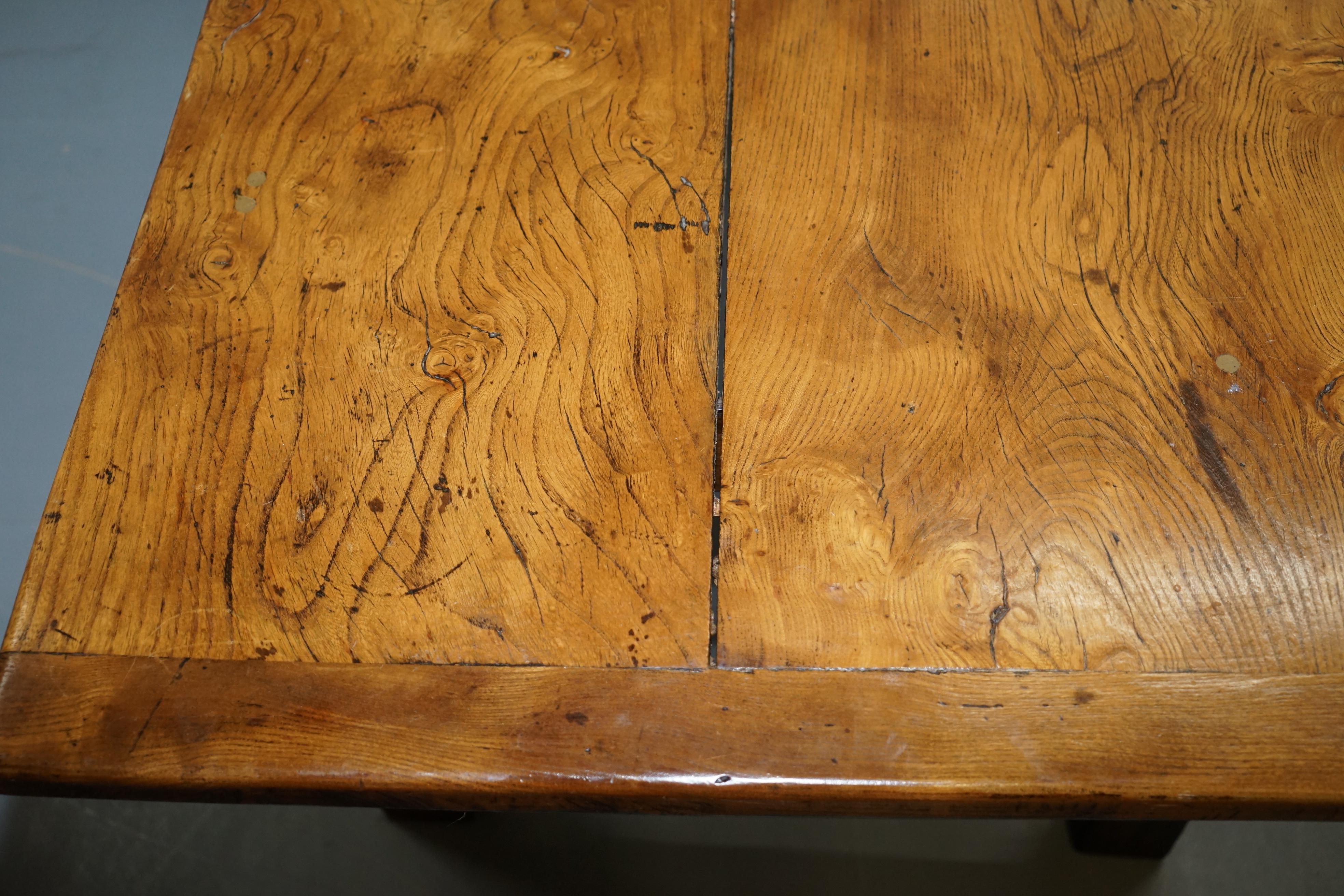 Stunning Rare 18th Century Solid Elm 2 Plank Top Refectory Dining Table Seats 8