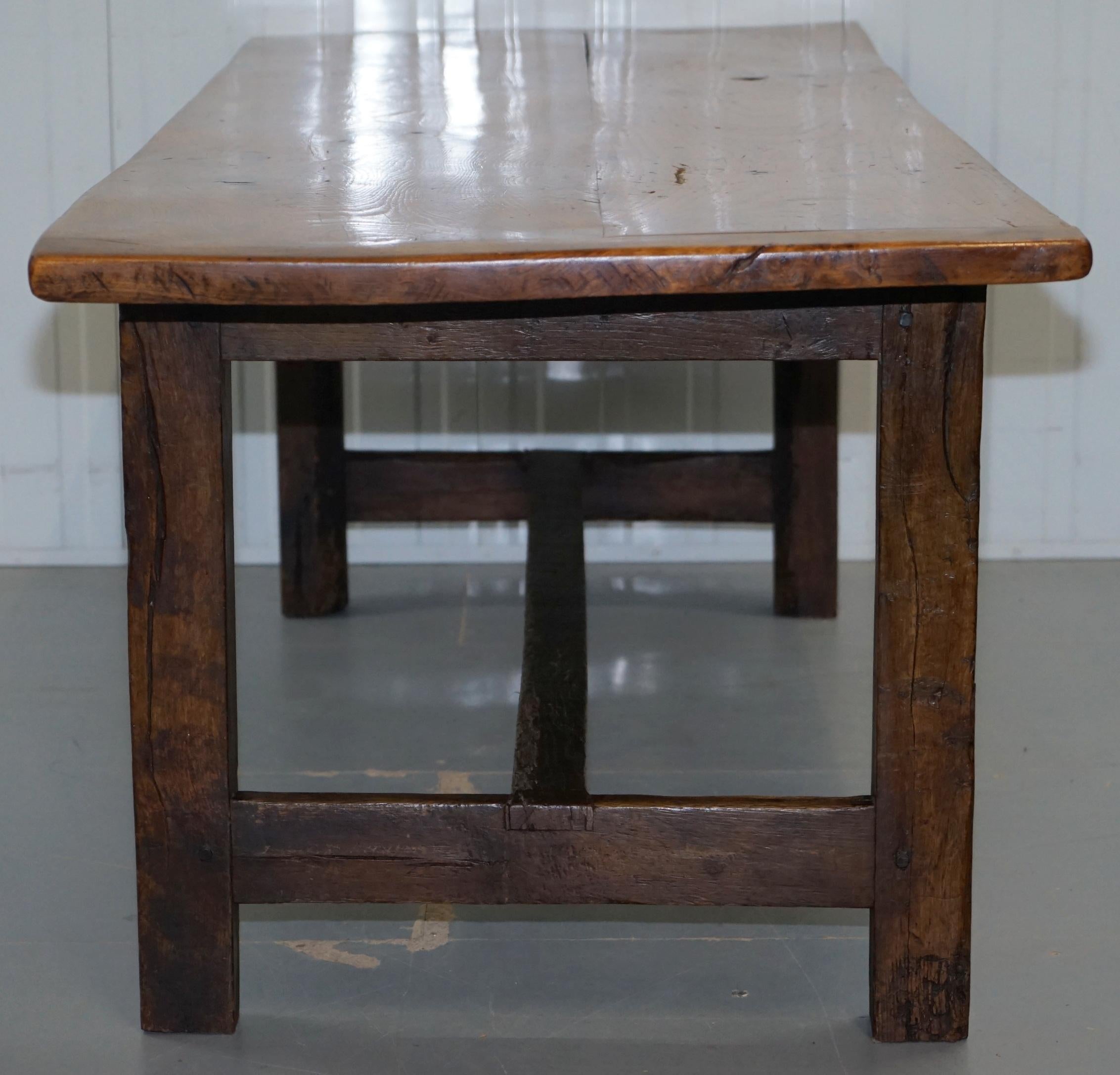 Stunning Rare 18th Century Solid Elm 2 Plank Top Refectory Dining Table Seats 11
