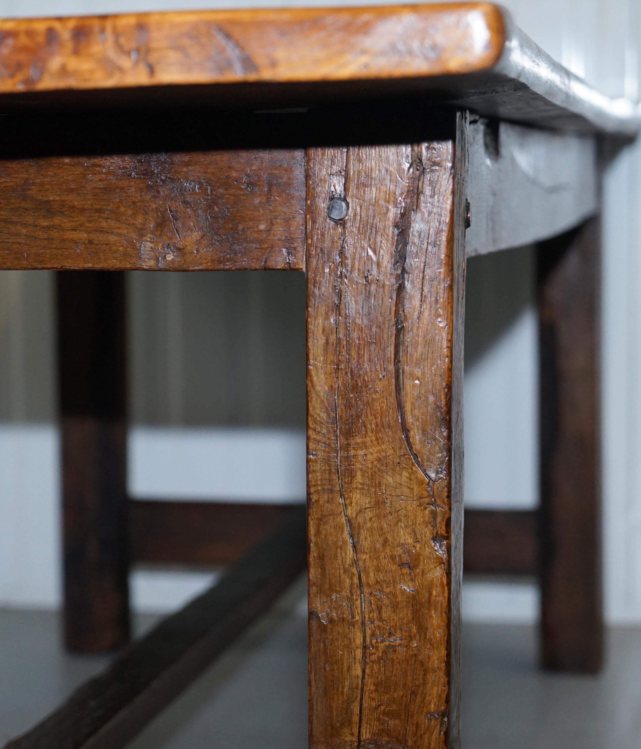 Stunning Rare 18th Century Solid Elm 2 Plank Top Refectory Dining Table Seats 12