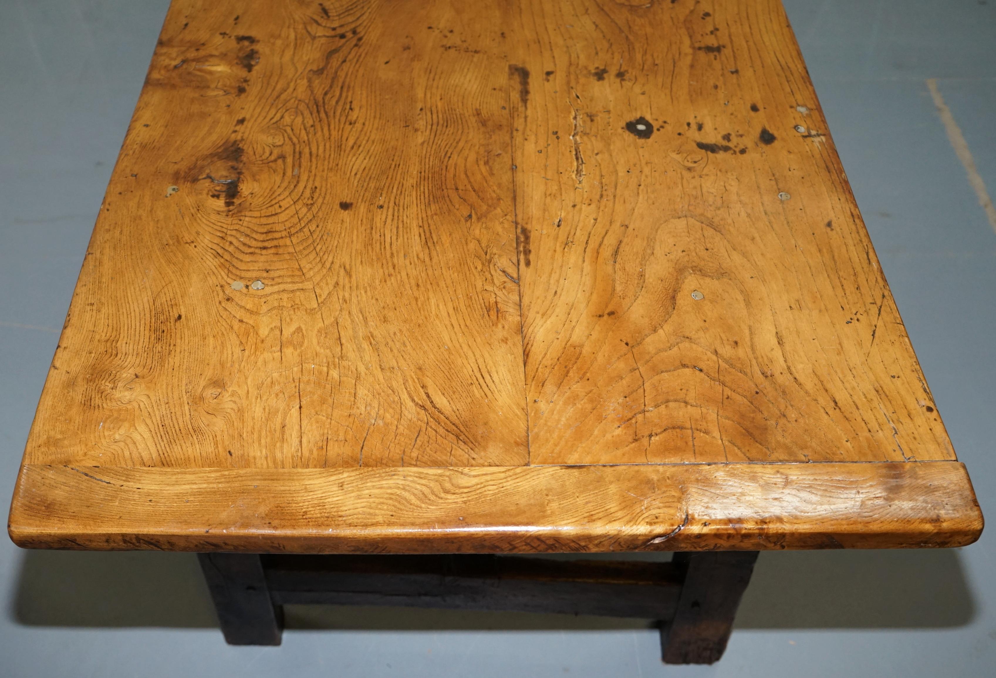 Stunning Rare 18th Century Solid Elm 2 Plank Top Refectory Dining Table Seats 14