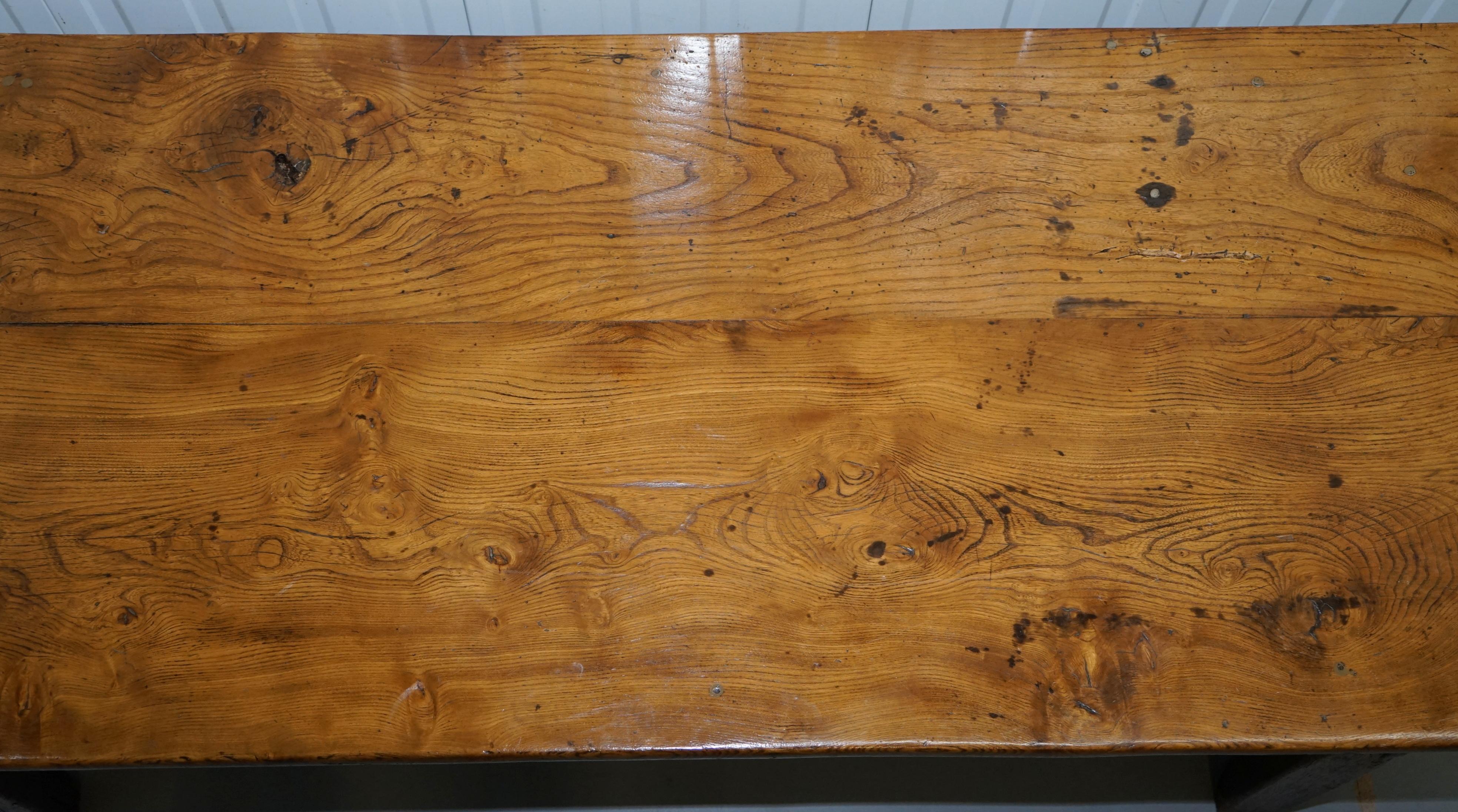 18th Century and Earlier Stunning Rare 18th Century Solid Elm 2 Plank Top Refectory Dining Table Seats