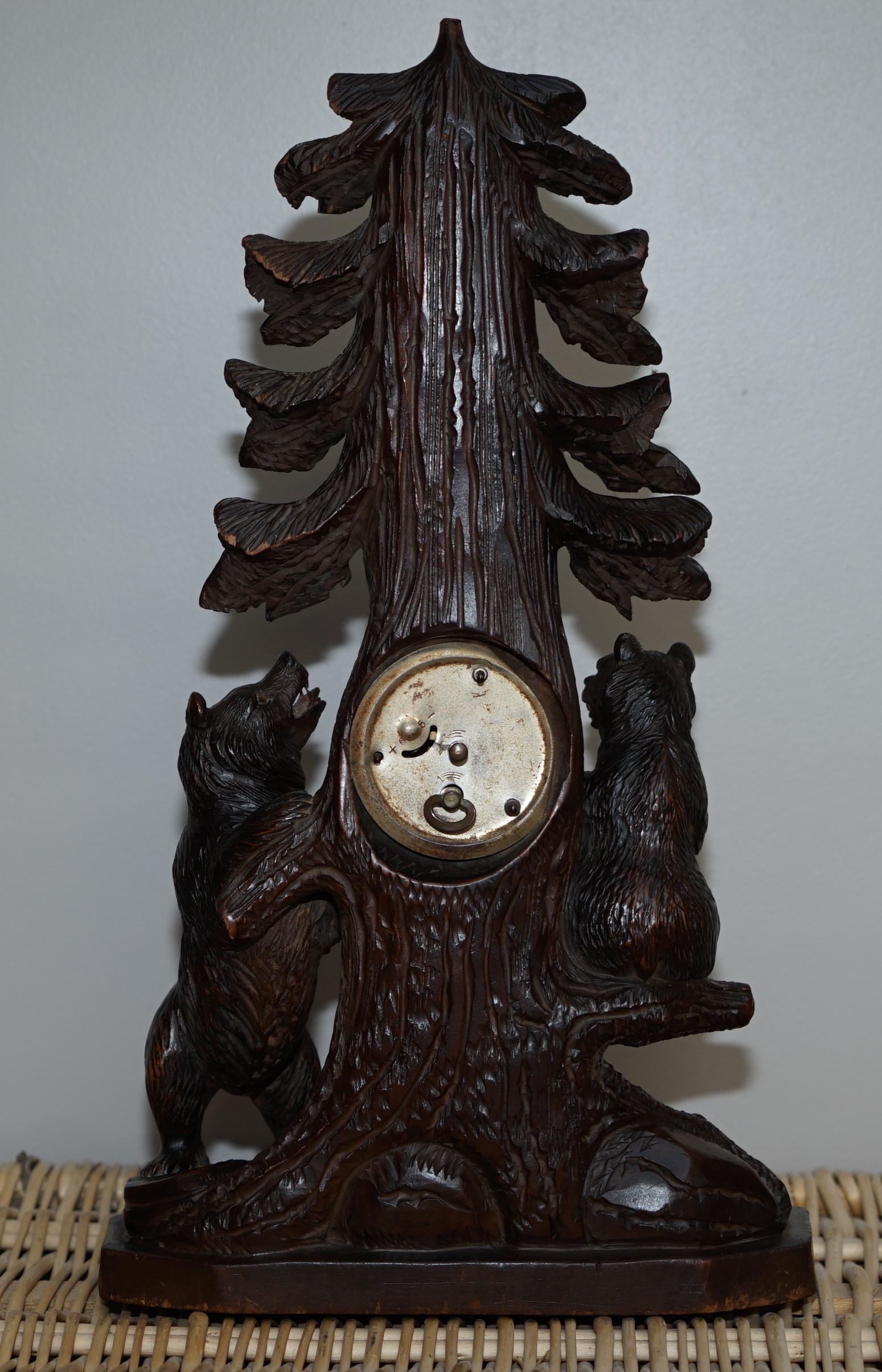 Stunning & Rare 19th Century Black Forest Carved Bears Mantle Clock Thermometer 5