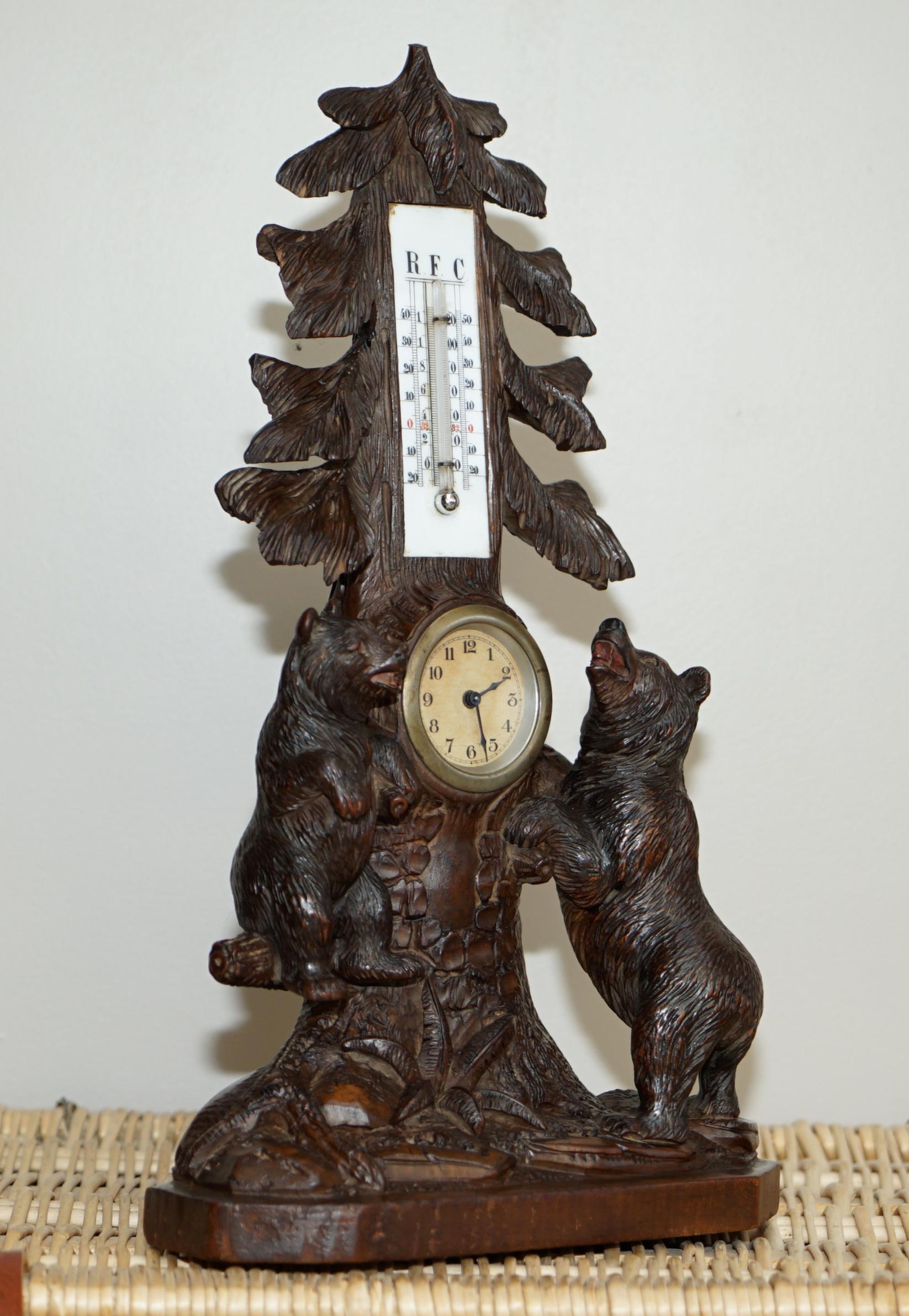 Wimbledon-Furniture

Wimbledon-Furniture is delighted to offer for sale this stunning original 19th century black forest wood hand carved mantle clock and thermometer of bears

Please note the delivery fee listed is just a guide, it covers