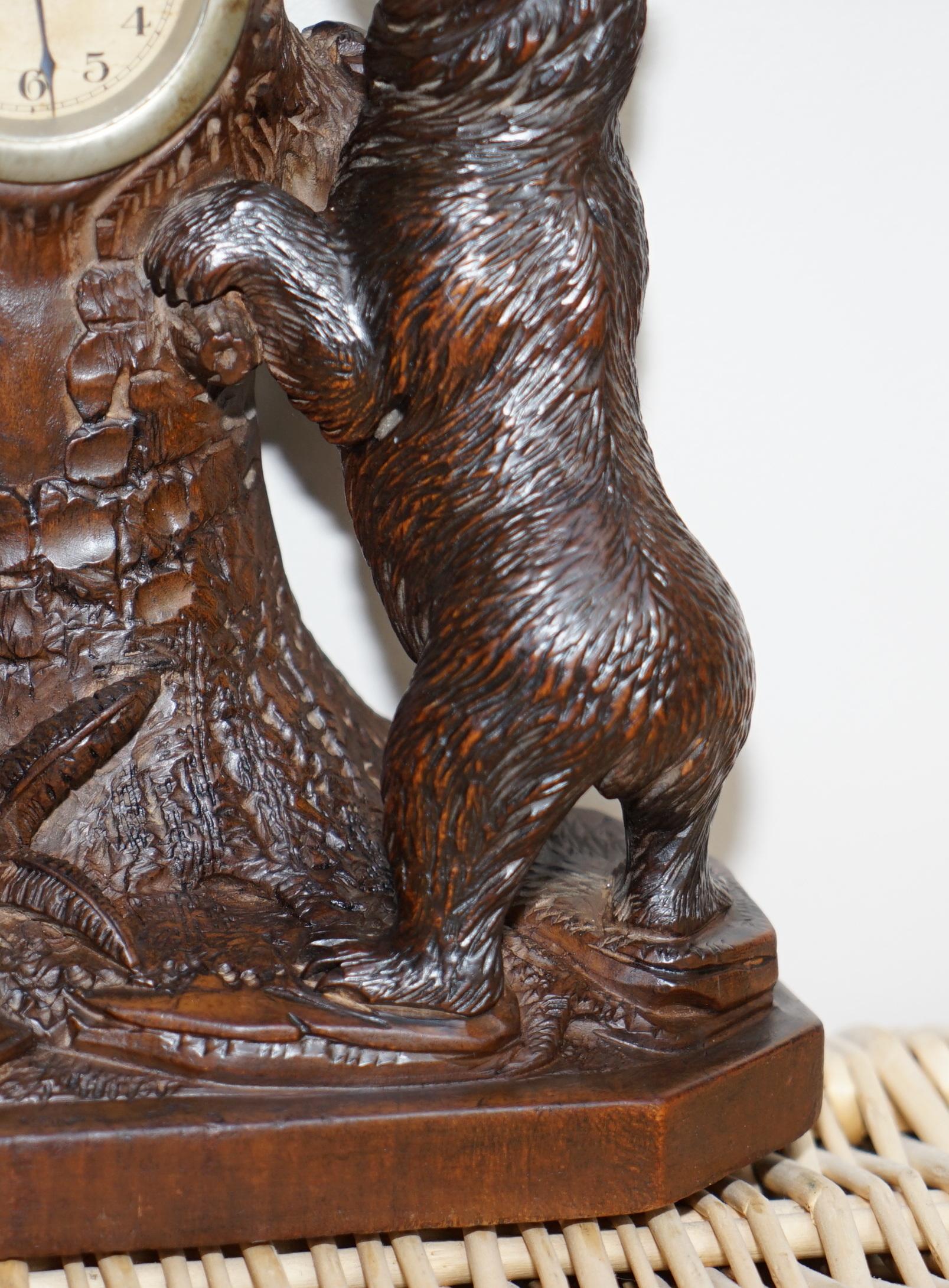 Stunning & Rare 19th Century Black Forest Carved Bears Mantle Clock Thermometer 2