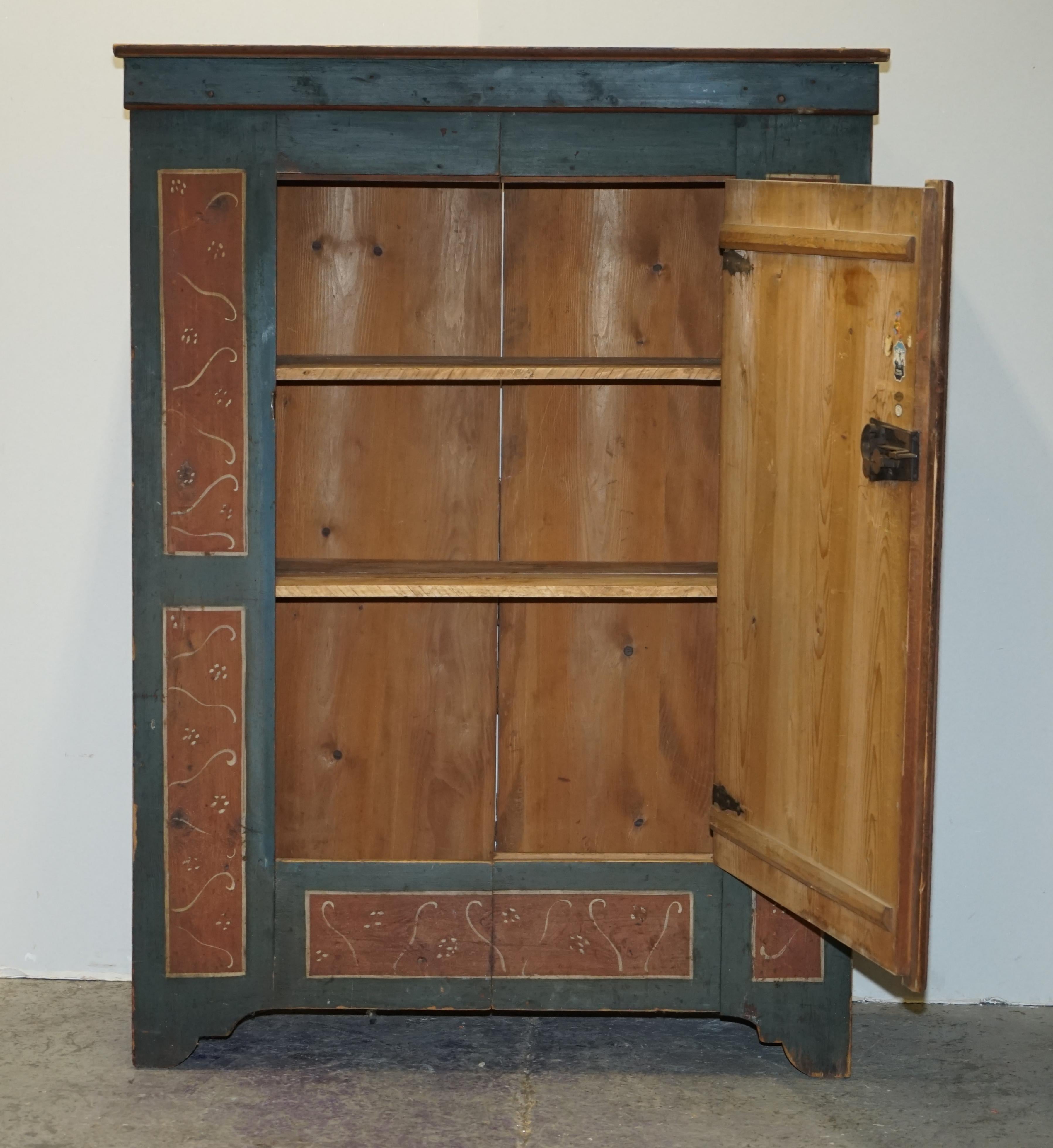 Stunning Rare Antique 1827 Dated Hand Painted German Linen Pot Cupboard Wardrobe For Sale 7