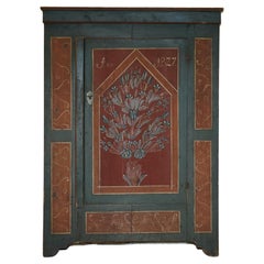 Atemberaubende Rare Antique 1827 datiert Hand gemalt Deutsch Leinen Topf Cupboard Garderobe