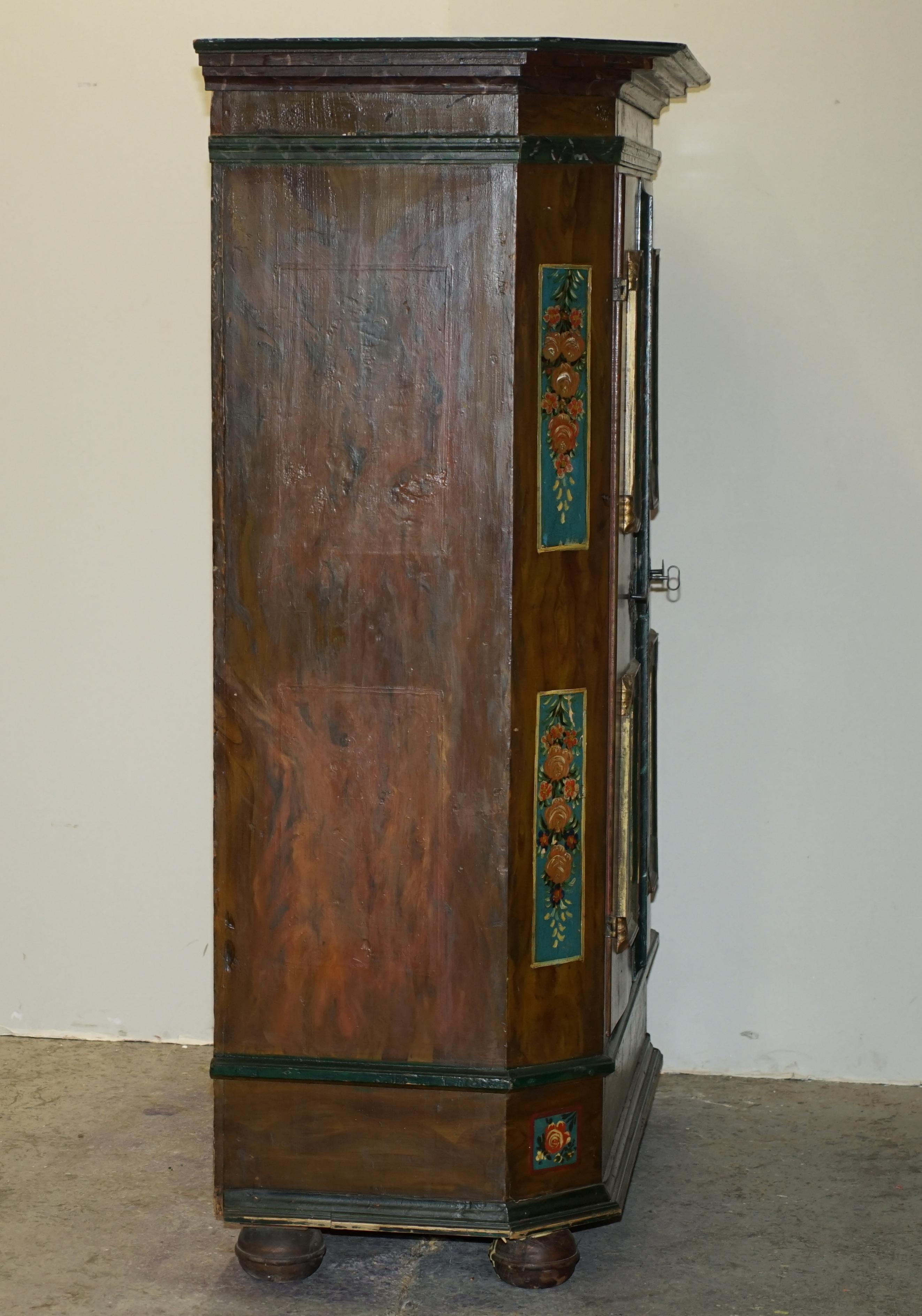 Stunning Rare Antique 1829-1851 Dated Hand Painted German Marriage Wardrobe For Sale 8