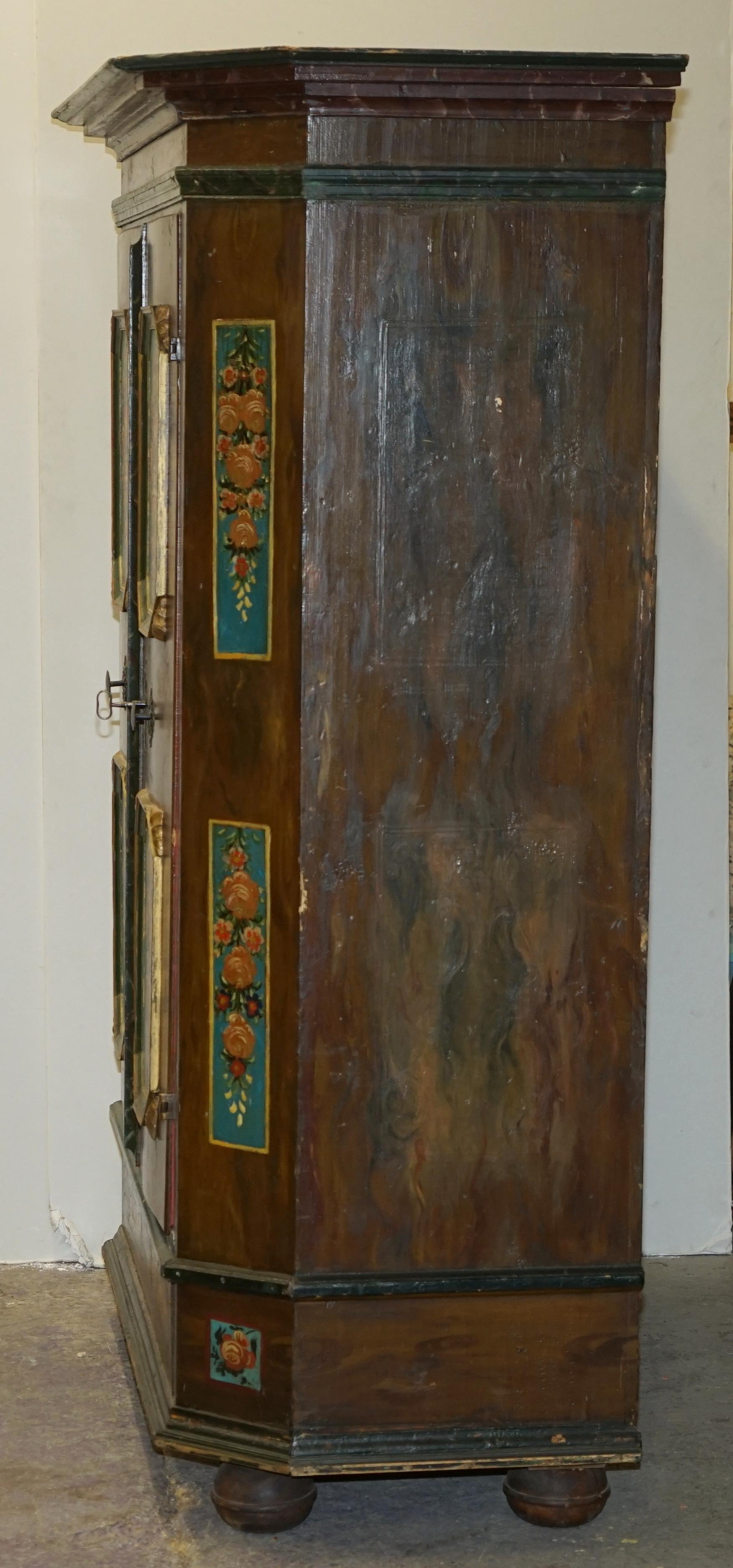 Stunning Rare Antique 1829-1851 Dated Hand Painted German Marriage Wardrobe For Sale 11