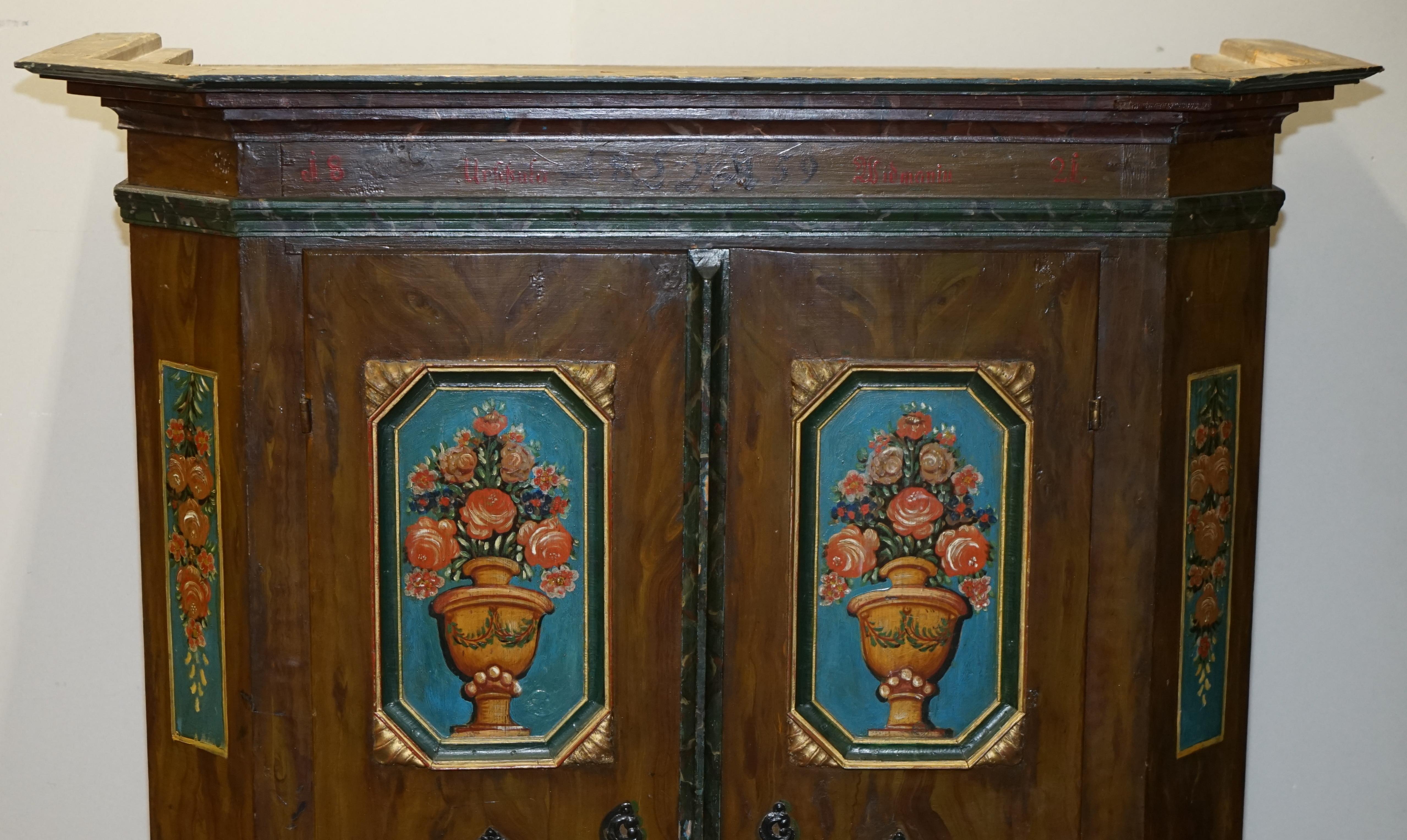 Regency Stunning Rare Antique 1829-1851 Dated Hand Painted German Marriage Wardrobe For Sale