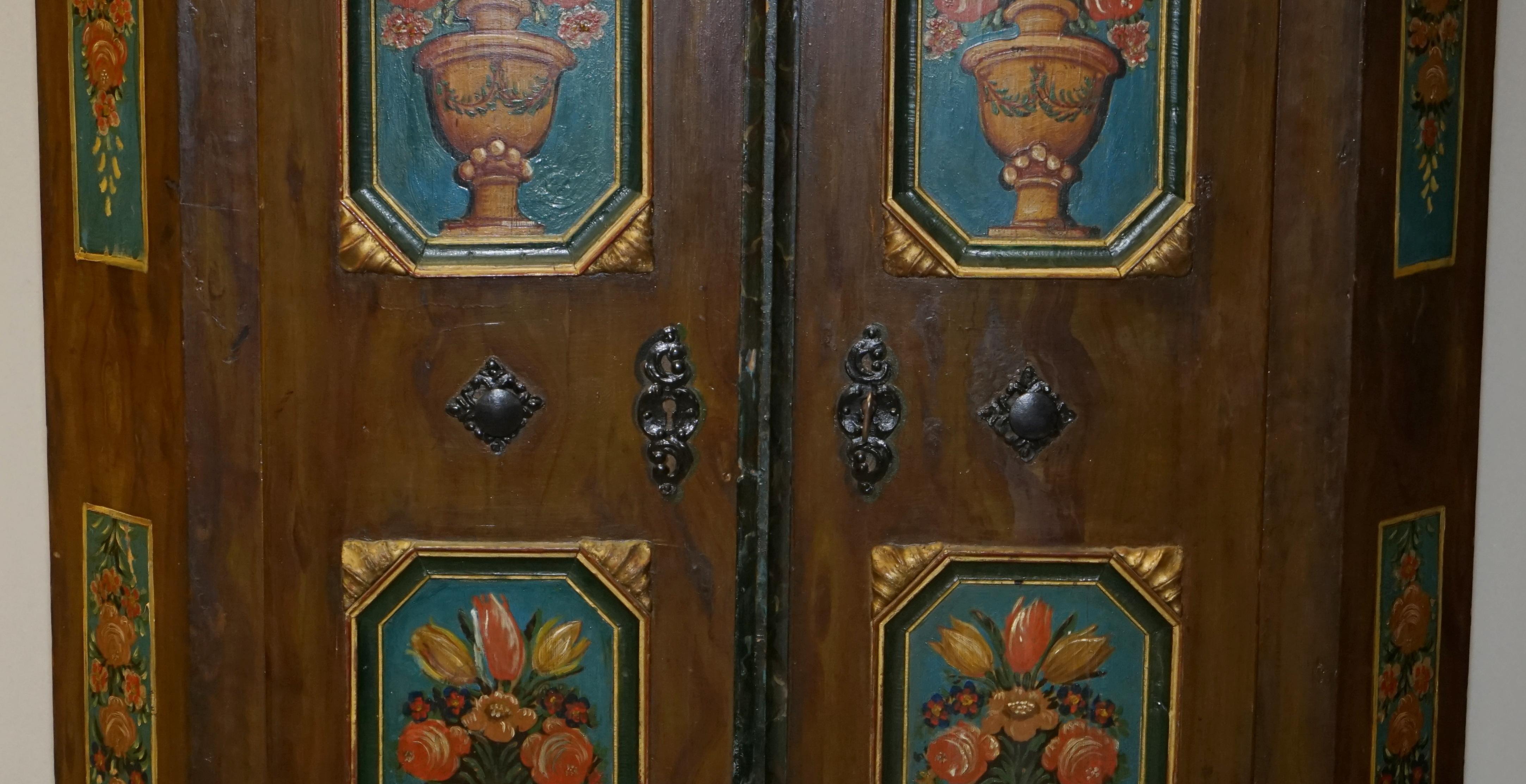 Hand-Painted Stunning Rare Antique 1829-1851 Dated Hand Painted German Marriage Wardrobe For Sale