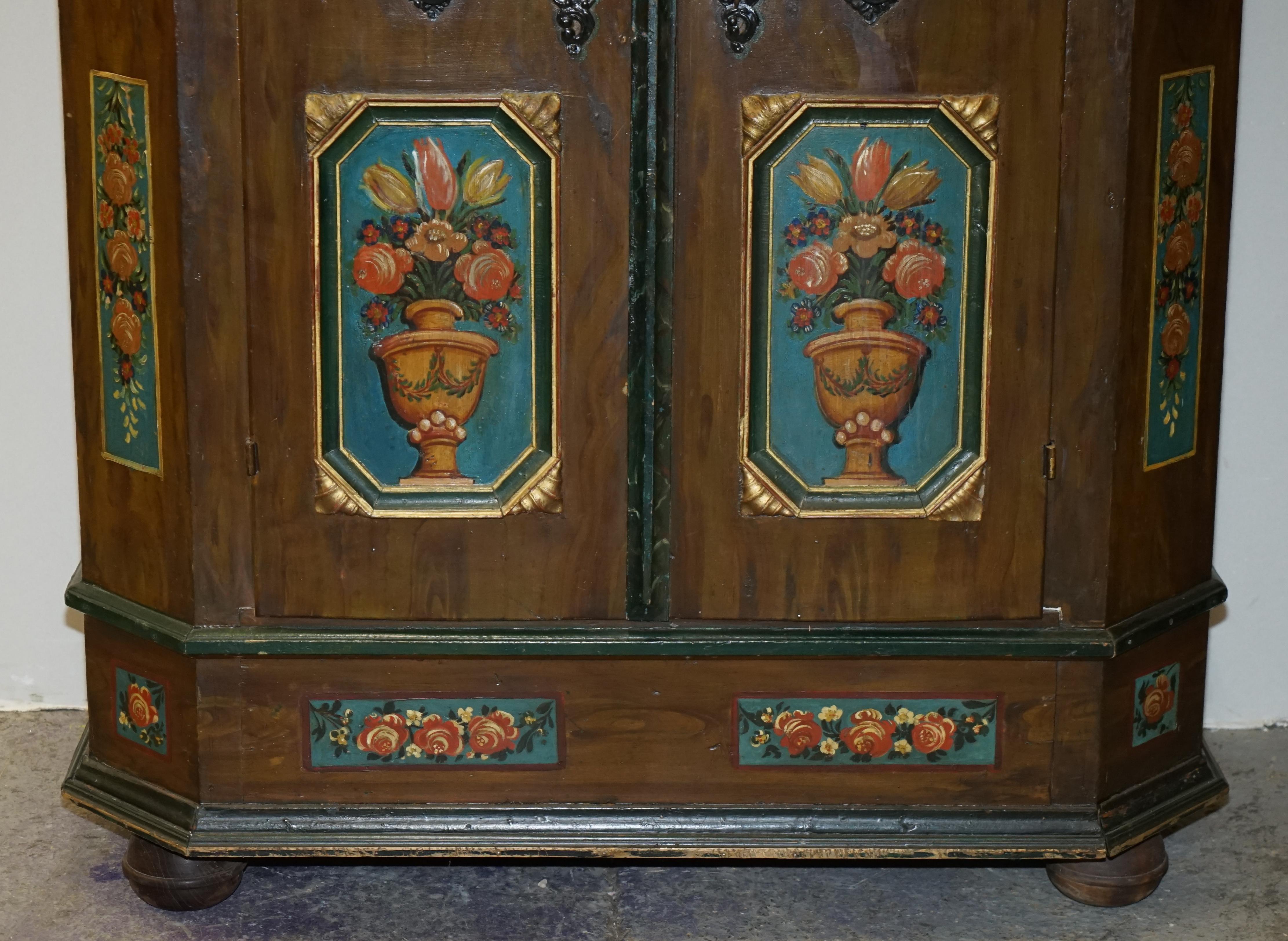 Early 19th Century Stunning Rare Antique 1829-1851 Dated Hand Painted German Marriage Wardrobe For Sale