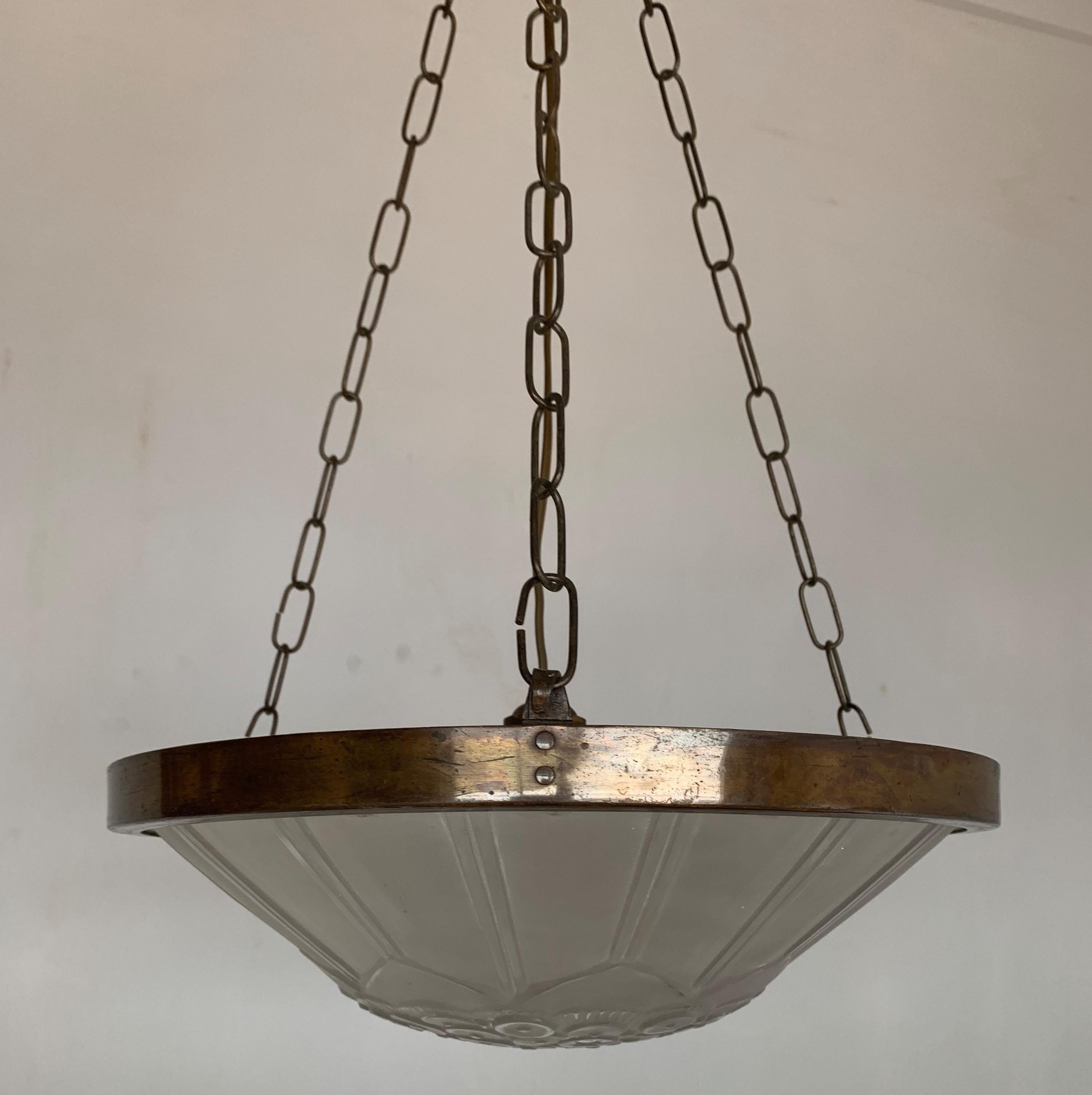 Brass Stunning & Rare Art Deco Pendant / Chandelier by Genet & Michon of Paris, France