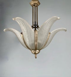 Stunning Art Deco Palm Pendant Light by Verreries Des Hanots of Paris, France