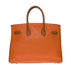 Stunning & Rare bicolor Hermès Birkin 35 handbag in Orange & Camel leather, SHW