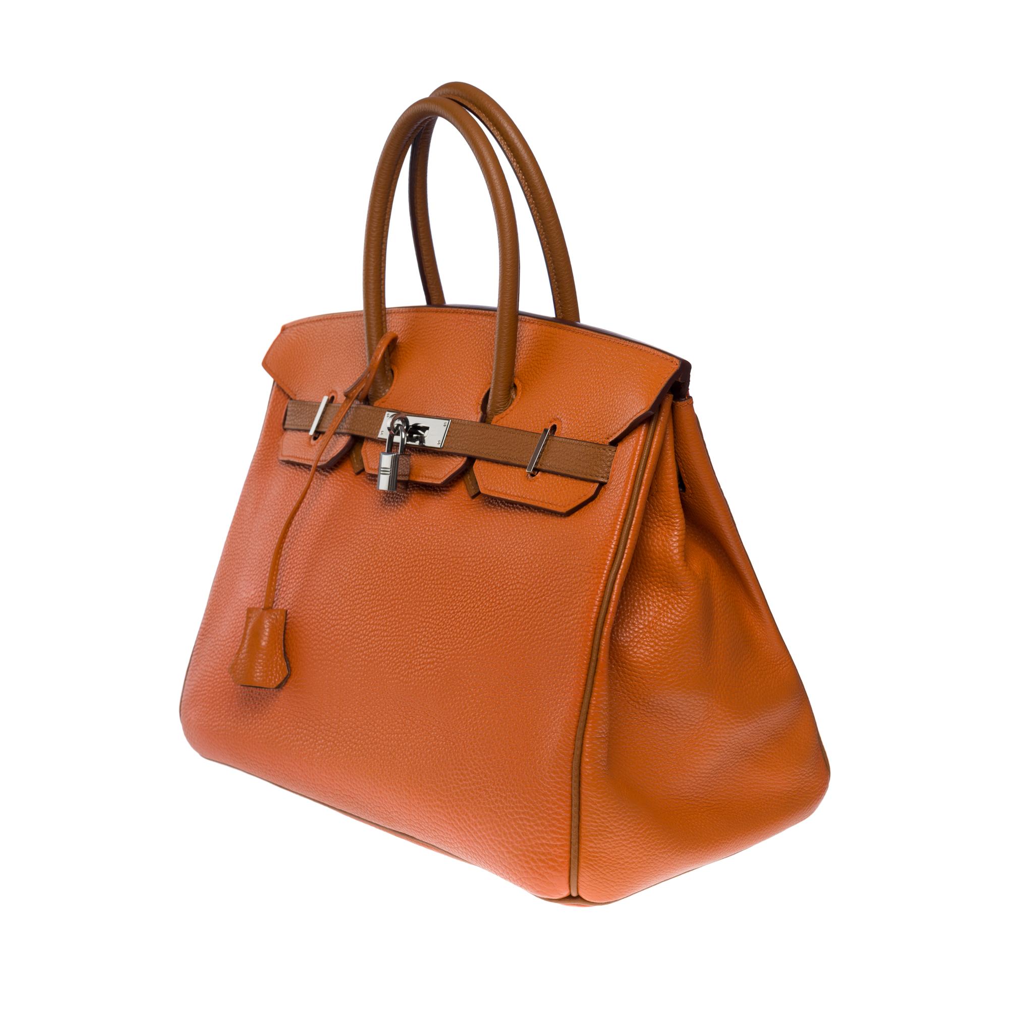 Stunning & Rare bicolor Hermès Birkin 35 handbag in Orange & Camel leather, SHW In Good Condition In Paris, IDF
