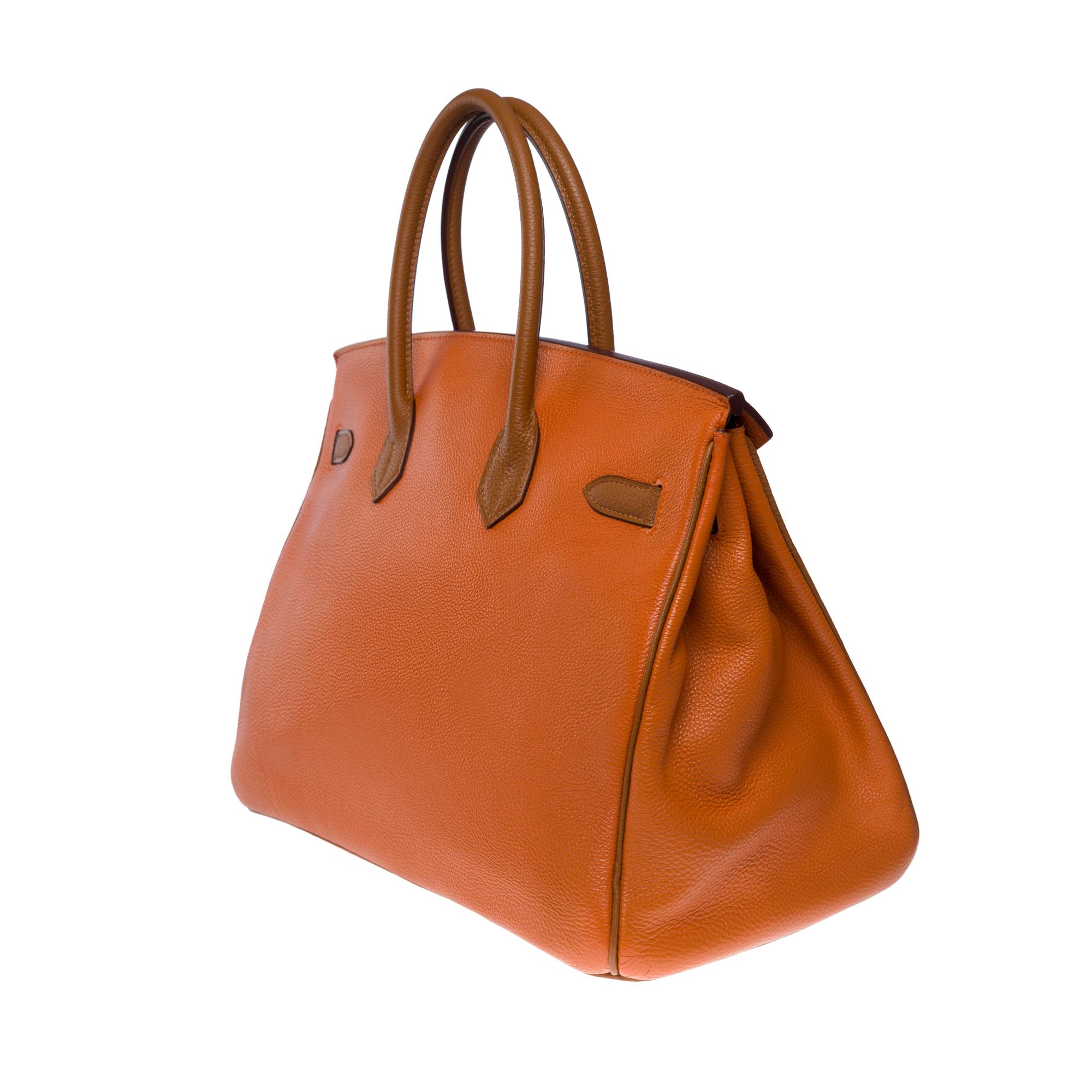 Women's or Men's Stunning & Rare bicolor Hermès Birkin 35 handbag in Orange & Camel leather, SHW